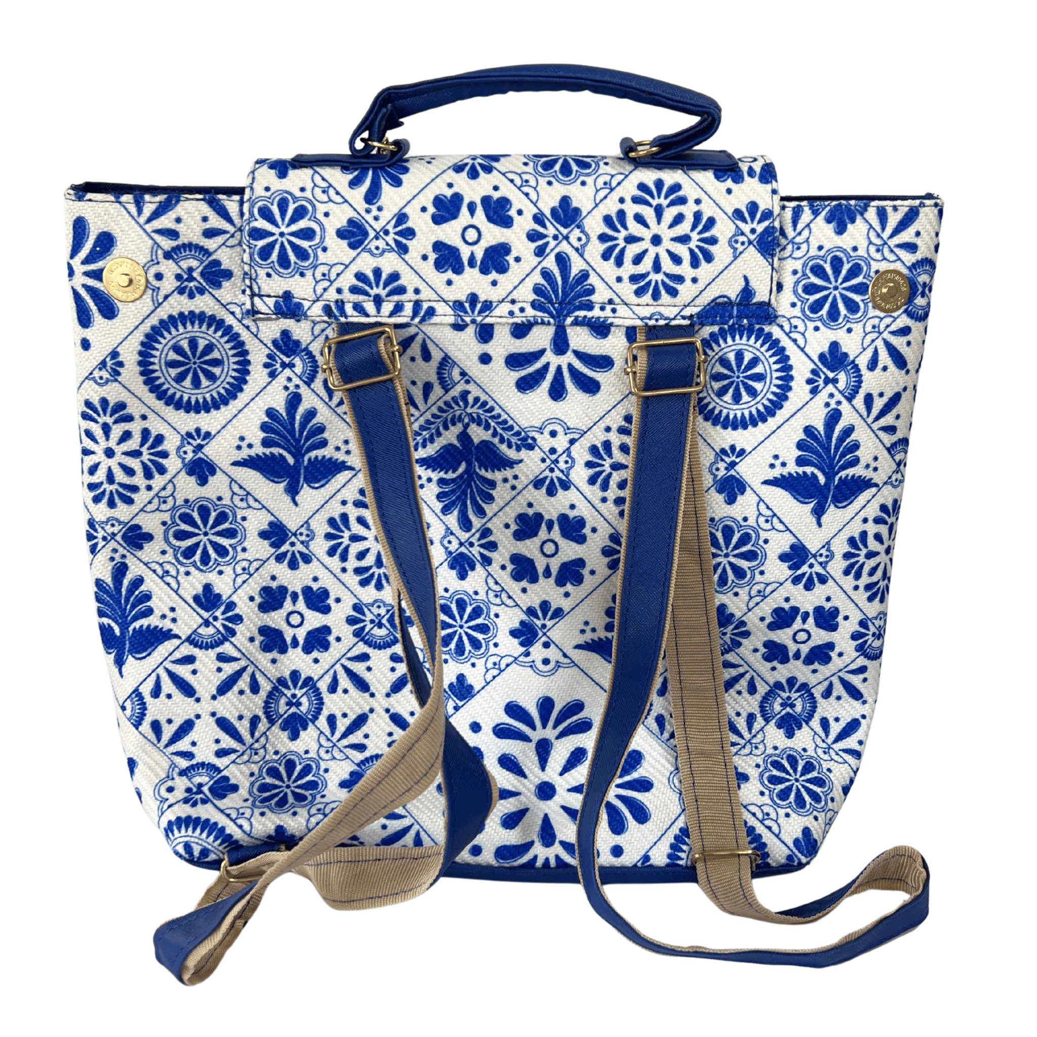 MOCHILA CON BROCHE COLOR AZUL COBALTO ESTILO TALAVERA CON LLAVERO AZUL COBALTO