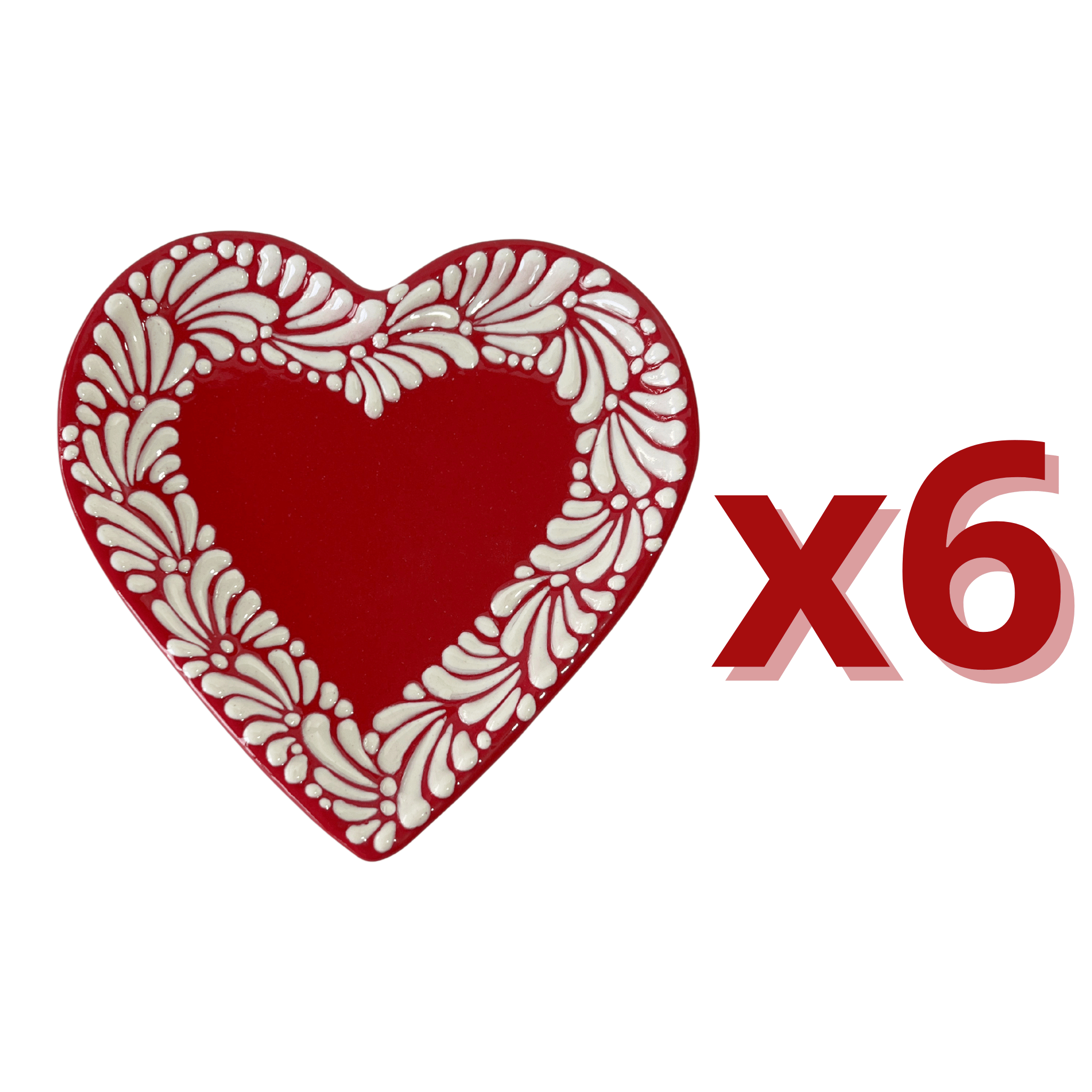 PLATO DE CORAZON 16 CM FONDO ROJO MIK CENEFA BLANCO