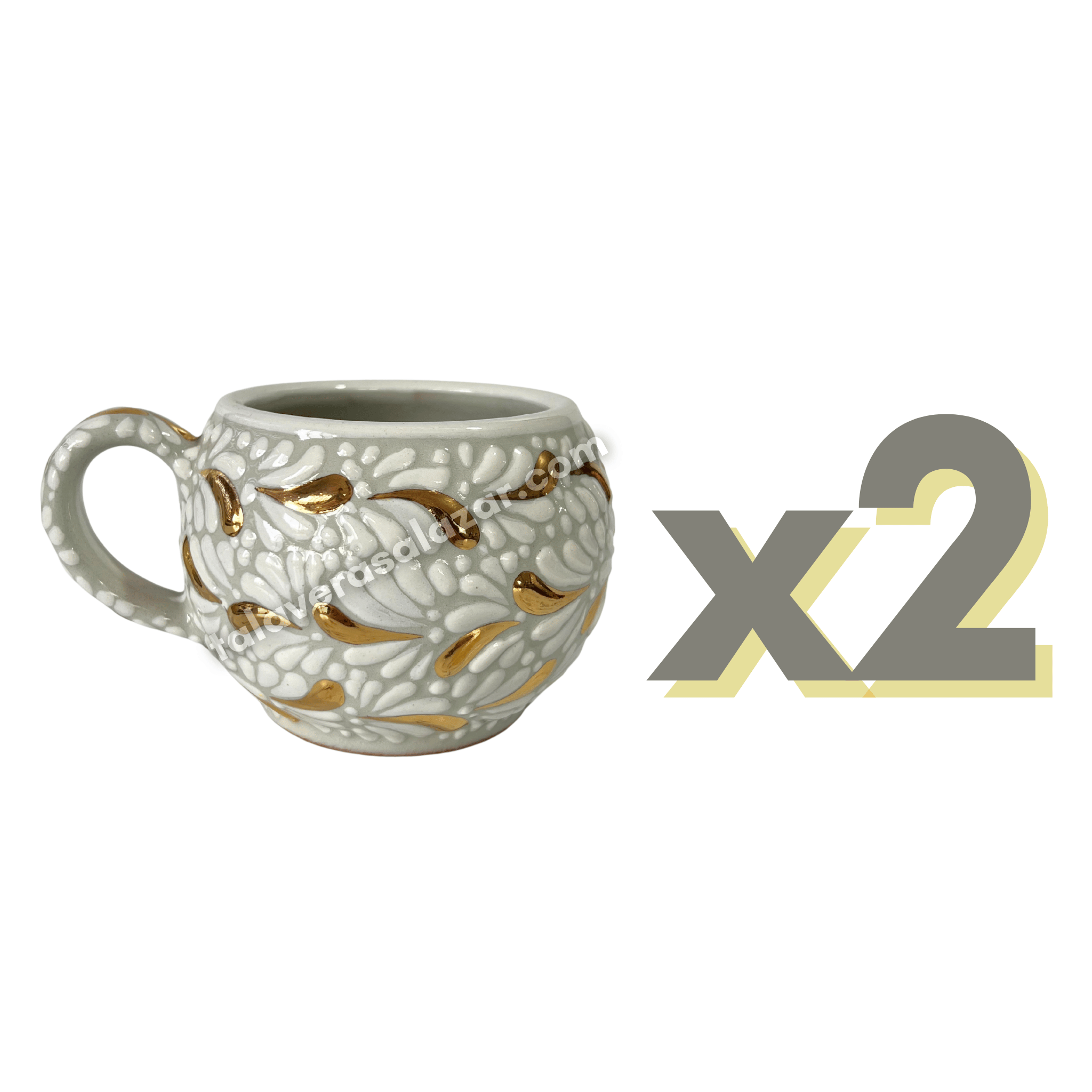 TAZA CHOCOLATERA GRANDE FONDO TRADICIONAL MIK BLANCO DESTELLO DE ORO