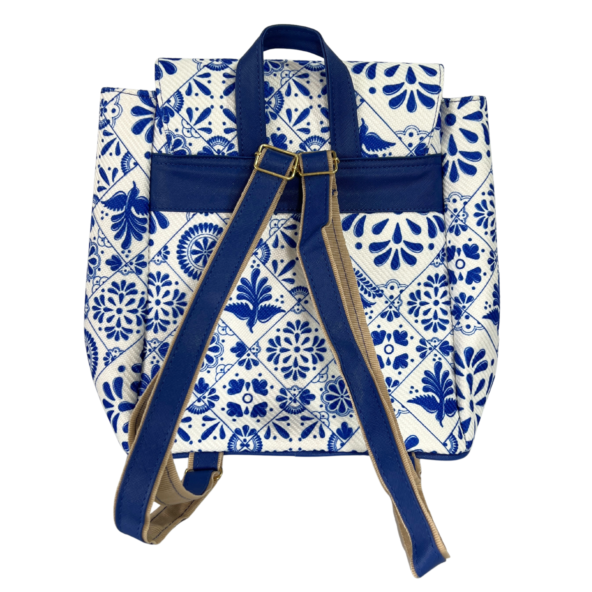 MOCHILA COLOR AZUL COBALTO ESTILO TALAVERA CON LLAVERO MULTICOLOR