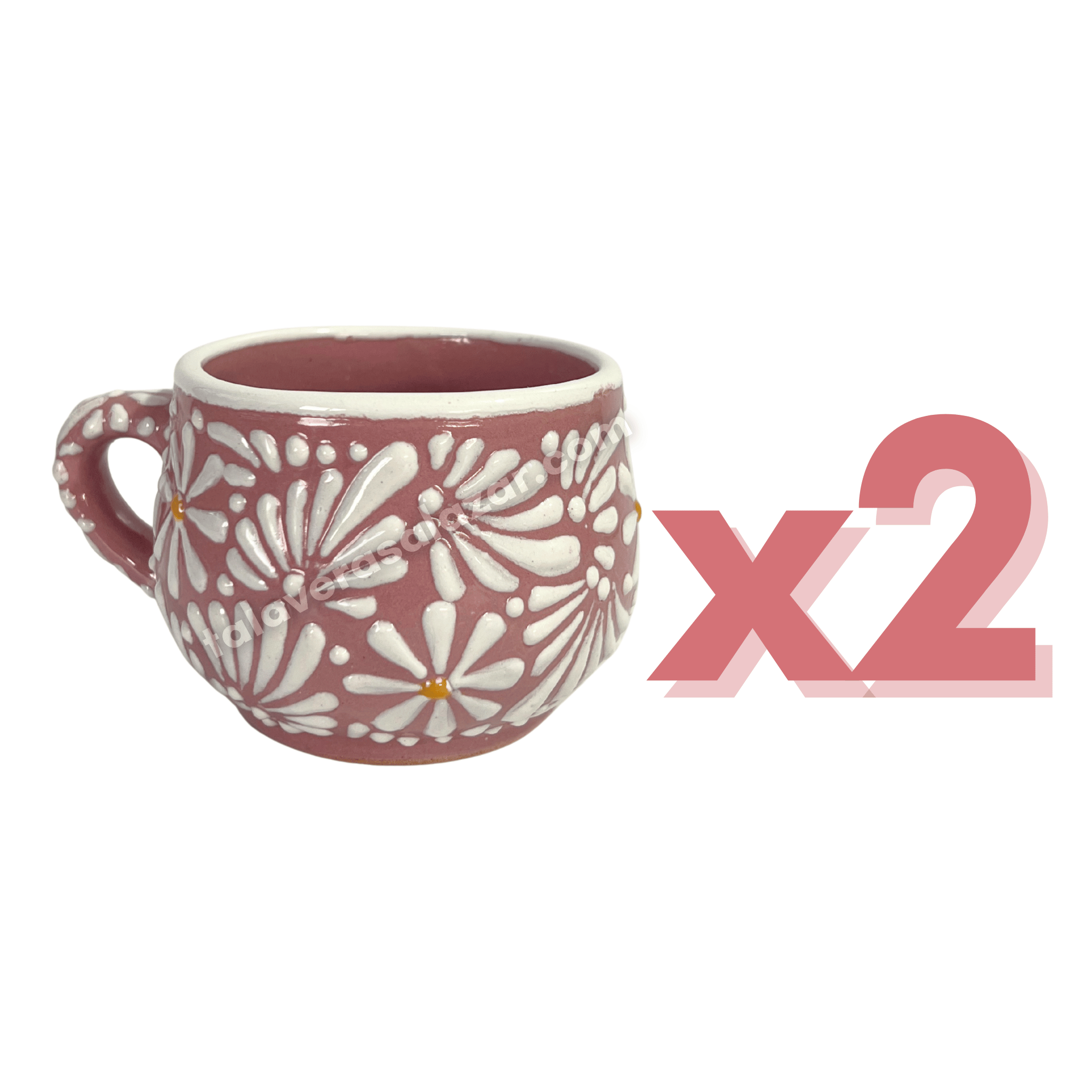 TAZA CHOCOLATERA MEDIANA FONDO ROSA MIK BLANCO MARGARITAS