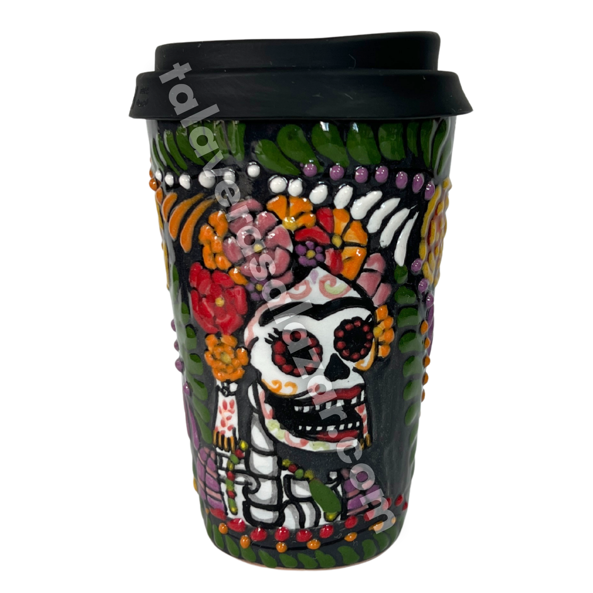 TERMO 15 CM SIN ASA FONDO NEGRO ROSALES DOÑITA MEXICANITA