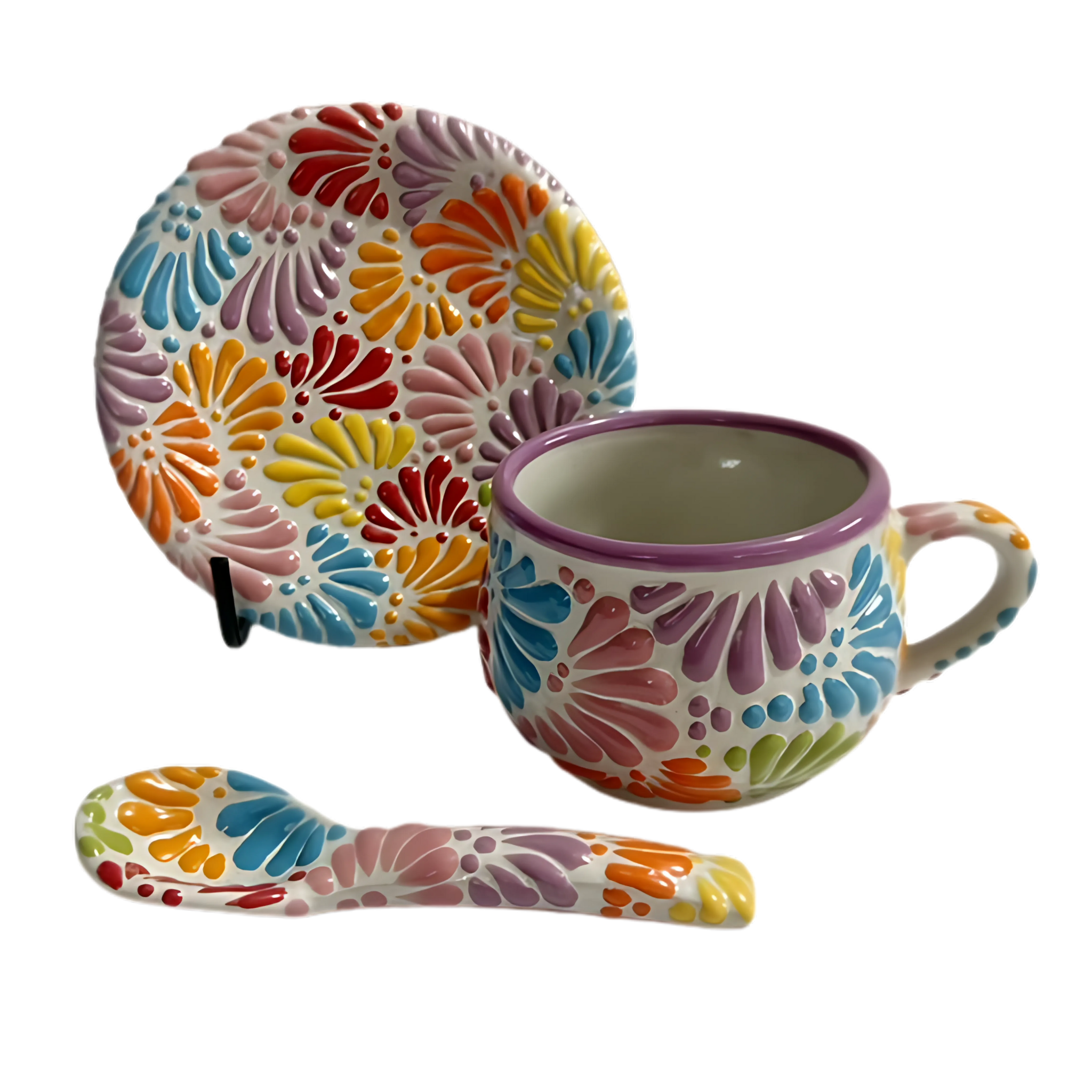 SET 3 PIEZAS TAZA CHOCOLATERA MEDIANA FONDO TRADICIONAL MIK MULTICOLOR