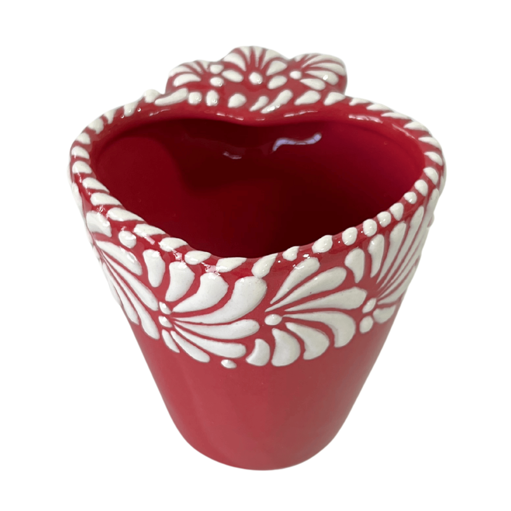 TAZA FORMA DE CORAZON FONDO ROJO MIK CENEFA BLANCO