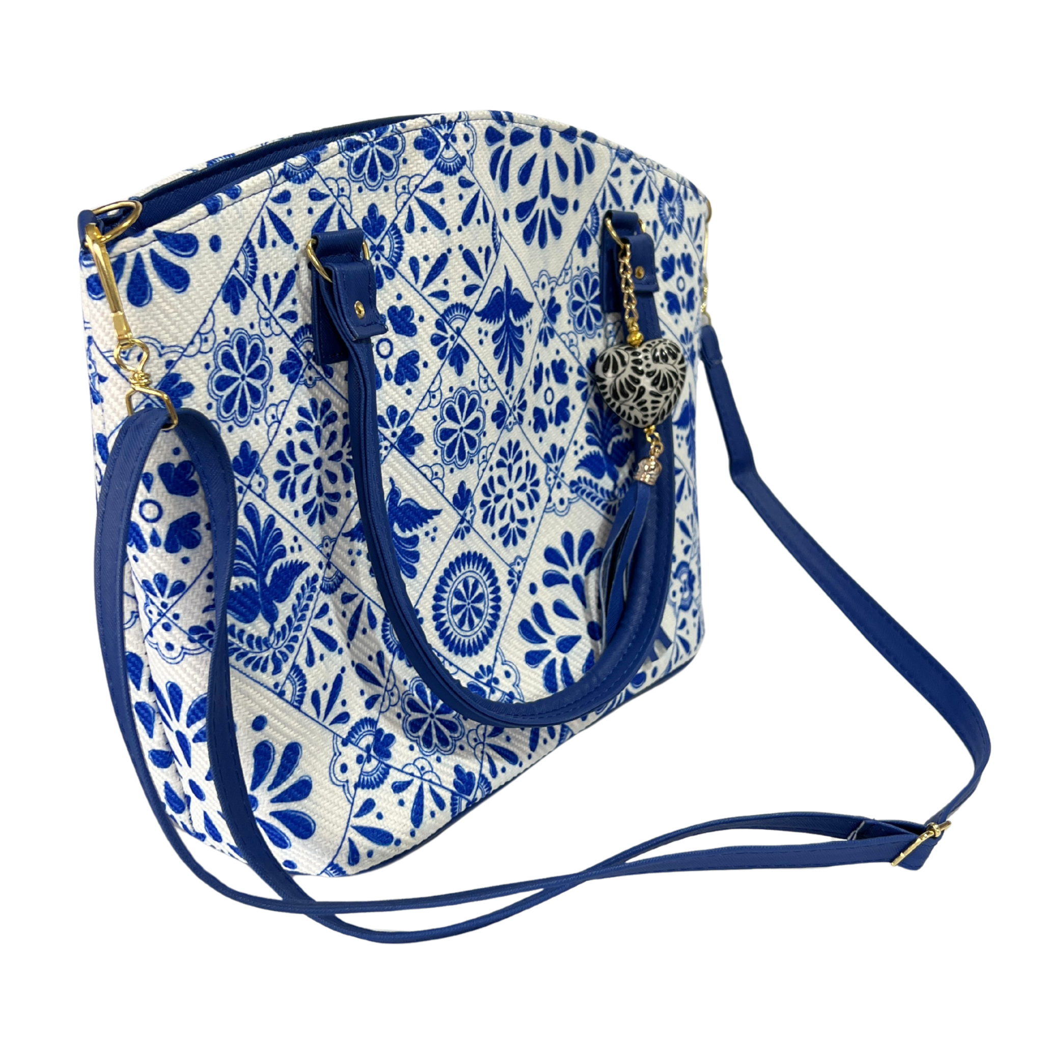 BOLSA PESTAÑA COLOR AZUL COBALTO ESTILO TALAVERA CON LLAVERO NEGRO