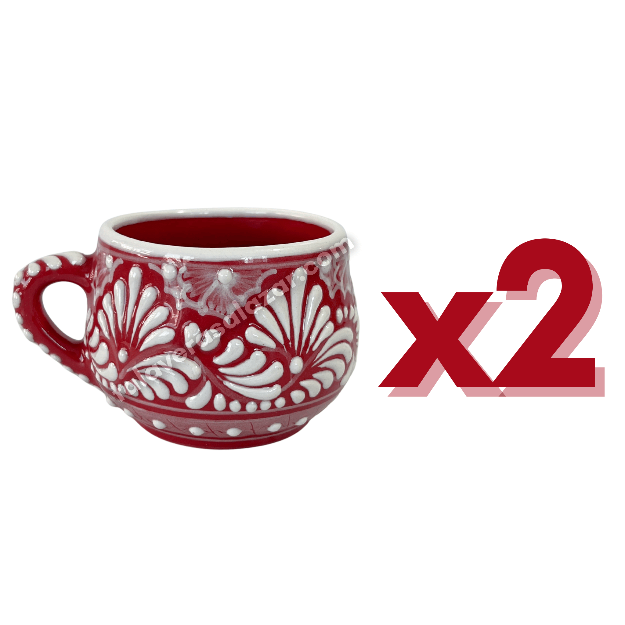 TAZA CHOCOLATERA MEDIANA FONDO ROJO CENEFA BLANCO