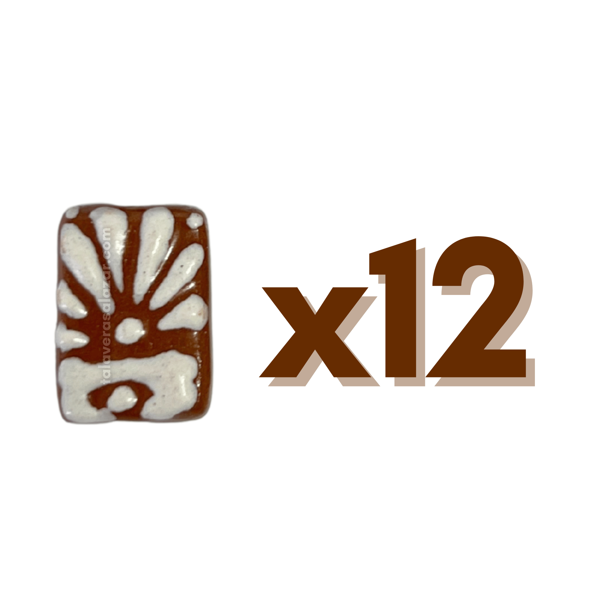 RECTANGULO PLANO 2 CM X 1.5 CM FONDO CAFE DECORADO BLANCO