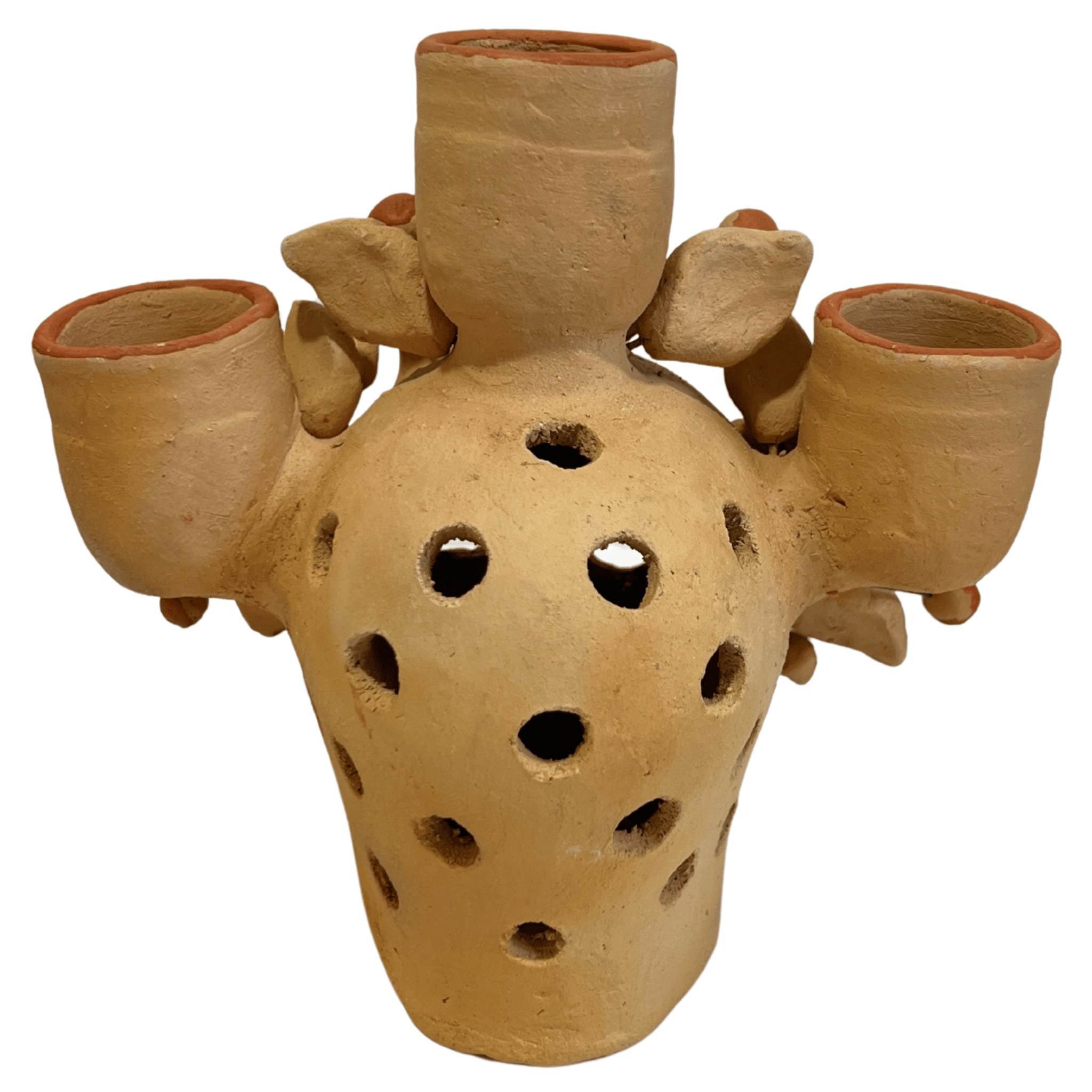 CANDELABRO CRANEO BARRO BORDADO NATURAL 03