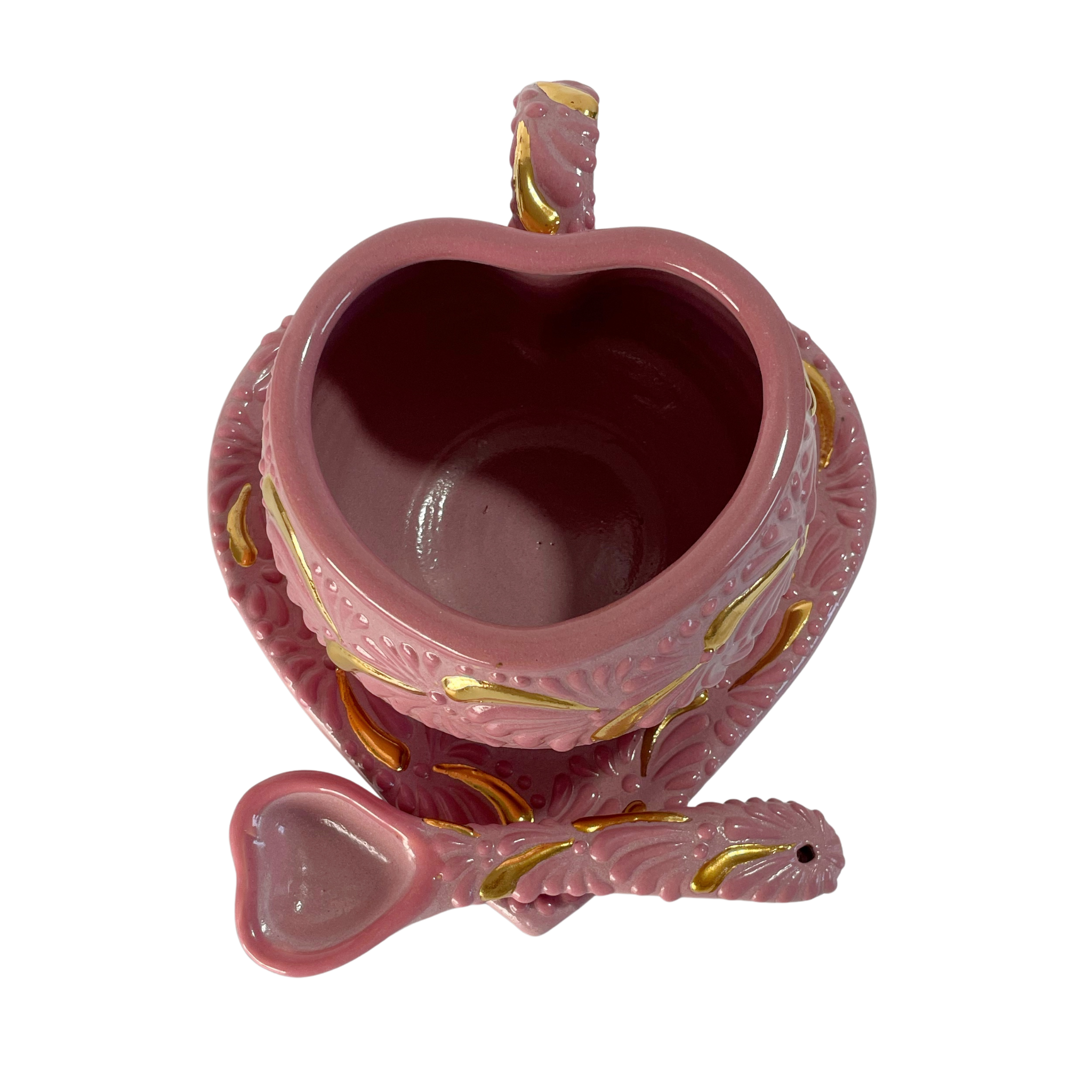 SET 3 PIEZAS TAZA FORMA CORAZON CHOCO GRANDE DESTELLOS DE ORO ROSA CENEFA MIK ROSA