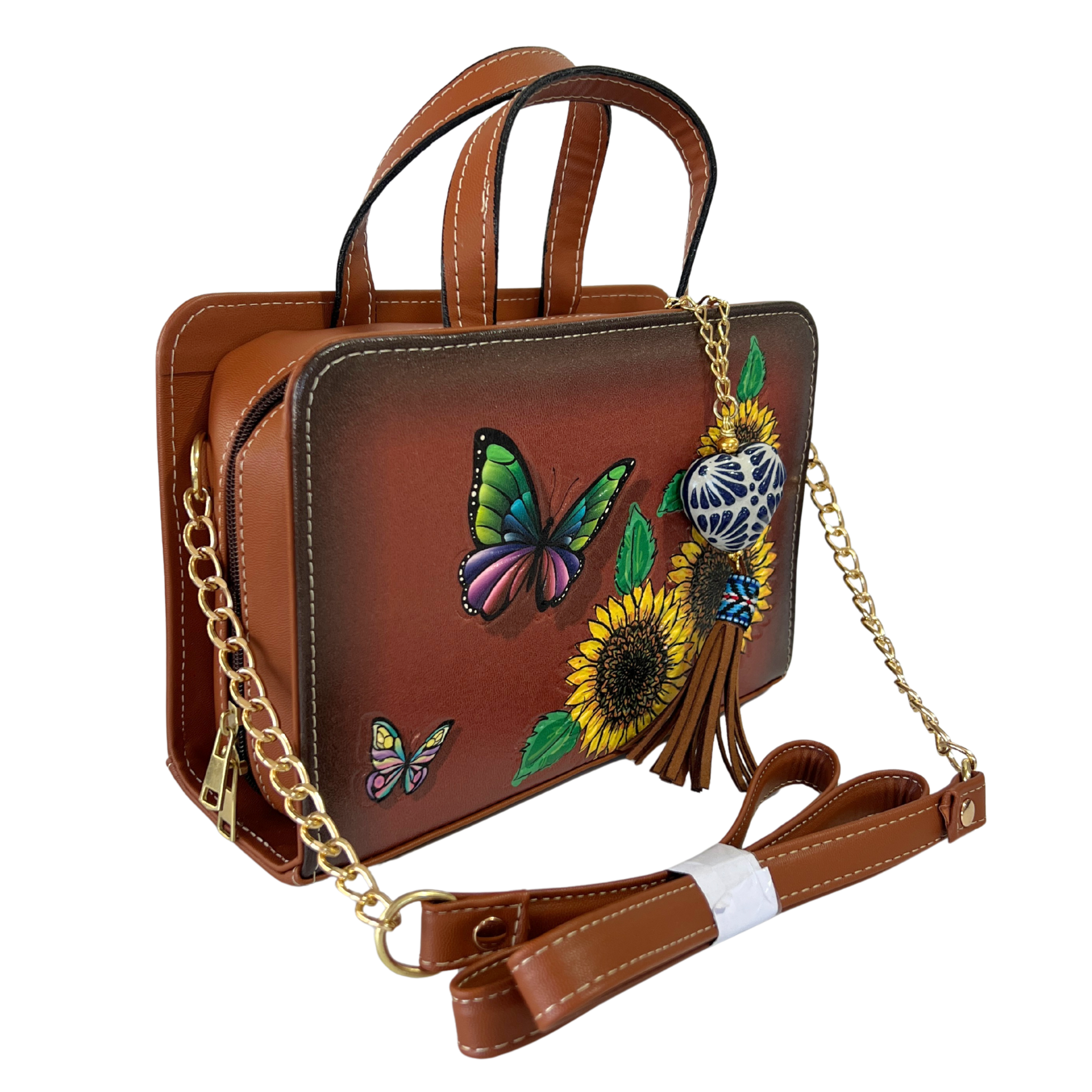 BOLSA GIRASOL Y MARIPOSA ARTESANAL