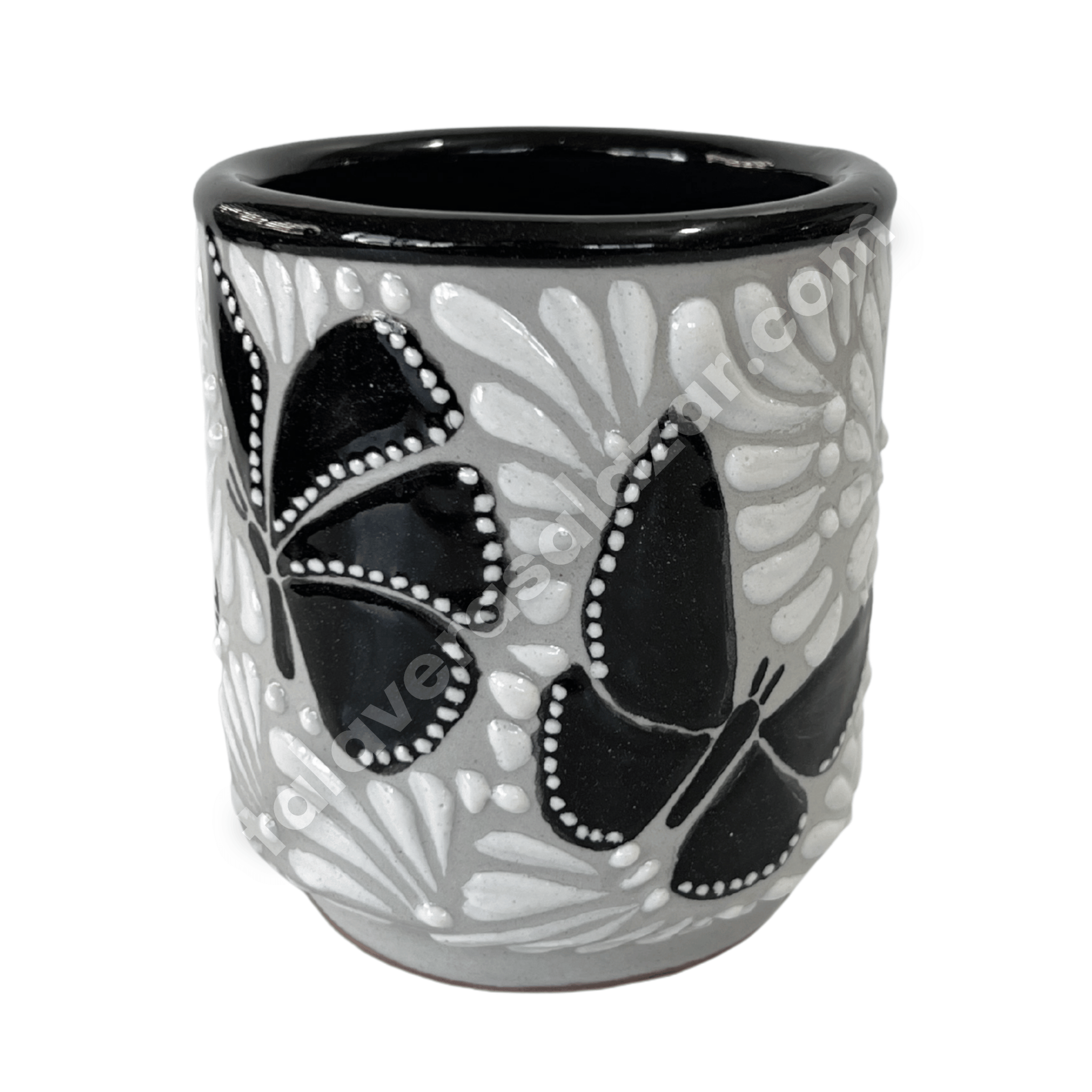 TAZA RECTA ESTANDAR FONDO TRADICIONAL MIK BLANCO ORILLA NEGRO MARIPOSAS NEGRAS