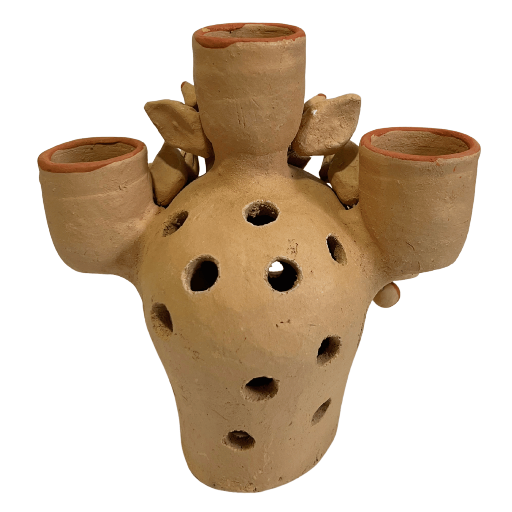 CANDELABRO CRANEO BARRO BORDADO NATURAL 01