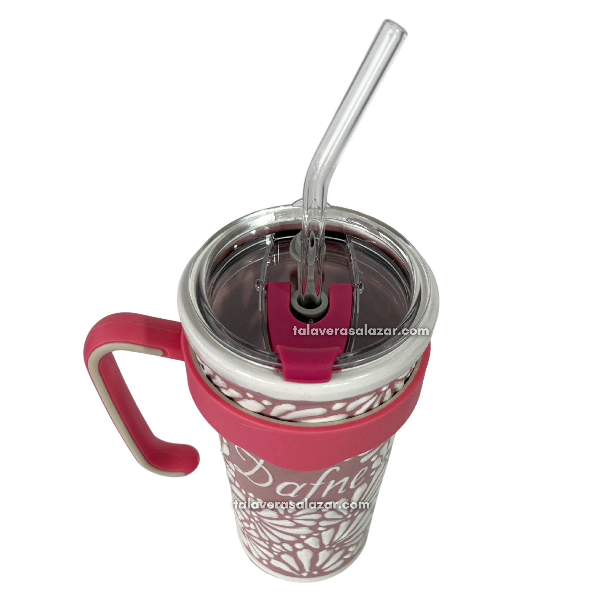 TERMO PRO PERSONALIZADO FONDO ROSA MIK BLANCO NOMBRE