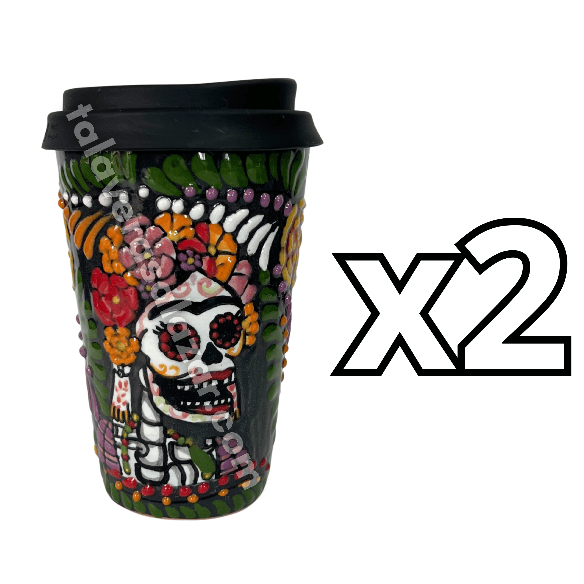 TERMO 15 CM SIN ASA FONDO NEGRO ROSALES DOÑITA MEXICANITA