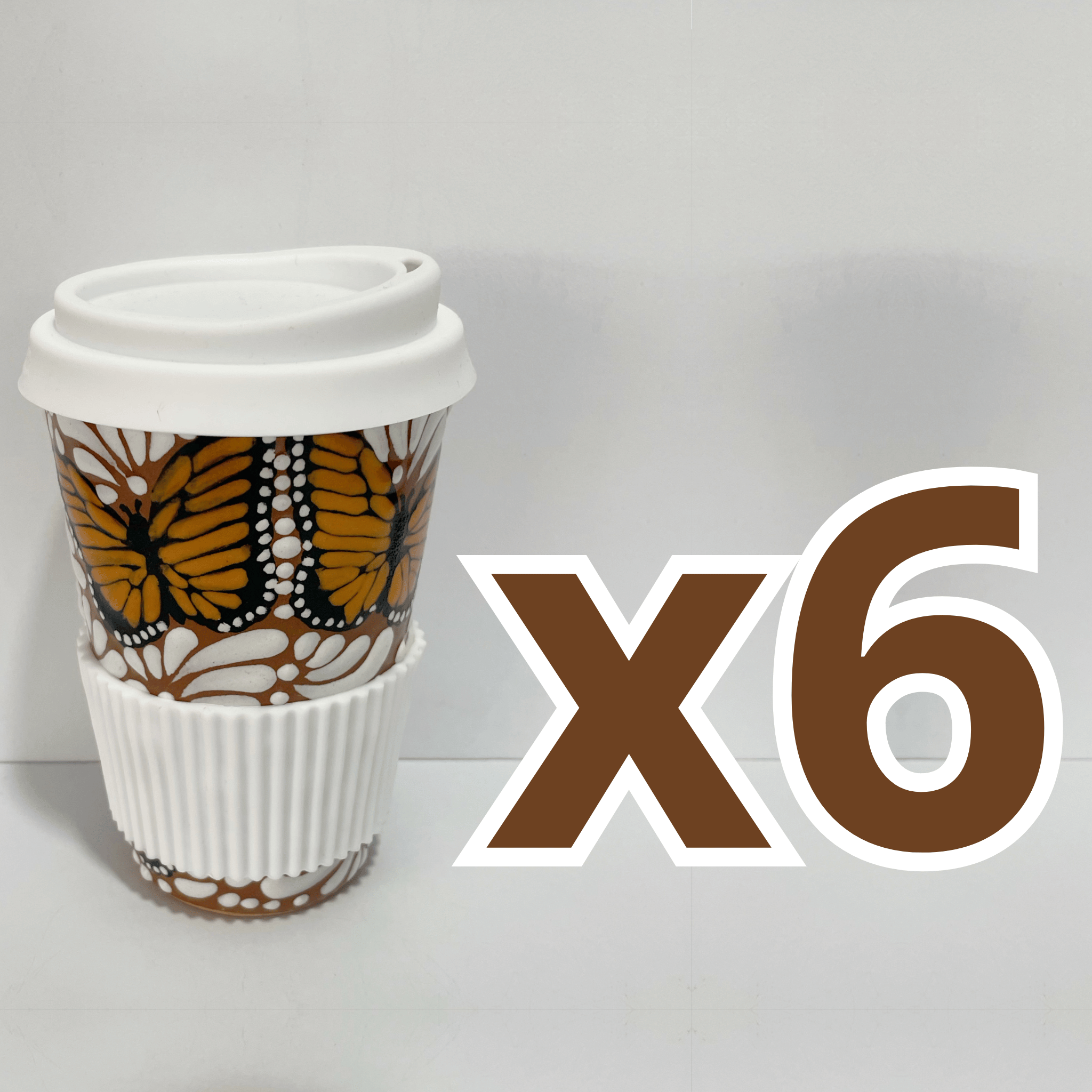 TERMO 15 CM SIN ASA FONDO CAFE MIK BLANCO MARIPOSAS