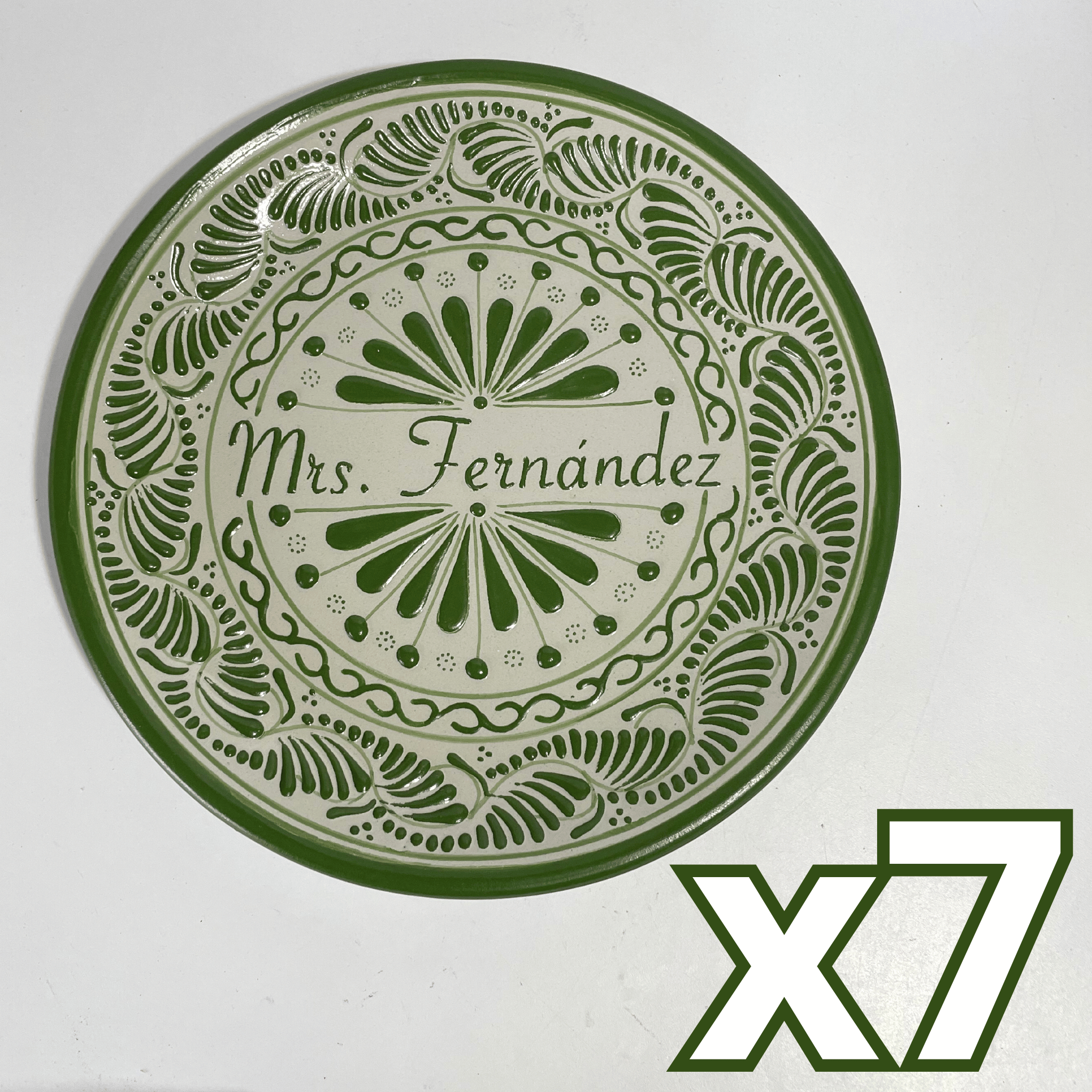 PLATO PLANO 16 CARACTERES FONDO TRADICIONAL CENEFA VERDE NOMBRE