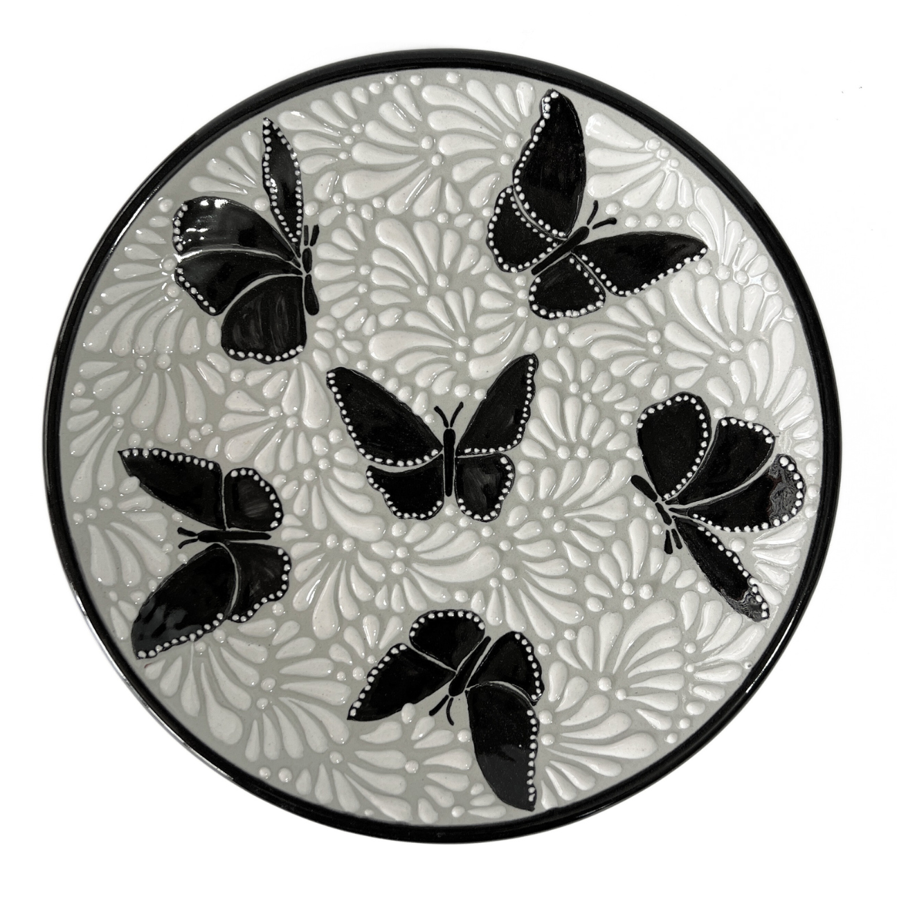 PLATO PLANO FONDO TRADICIONAL MIK BLANCO ORILLA NEGRO MARIPOSAS NEGRAS