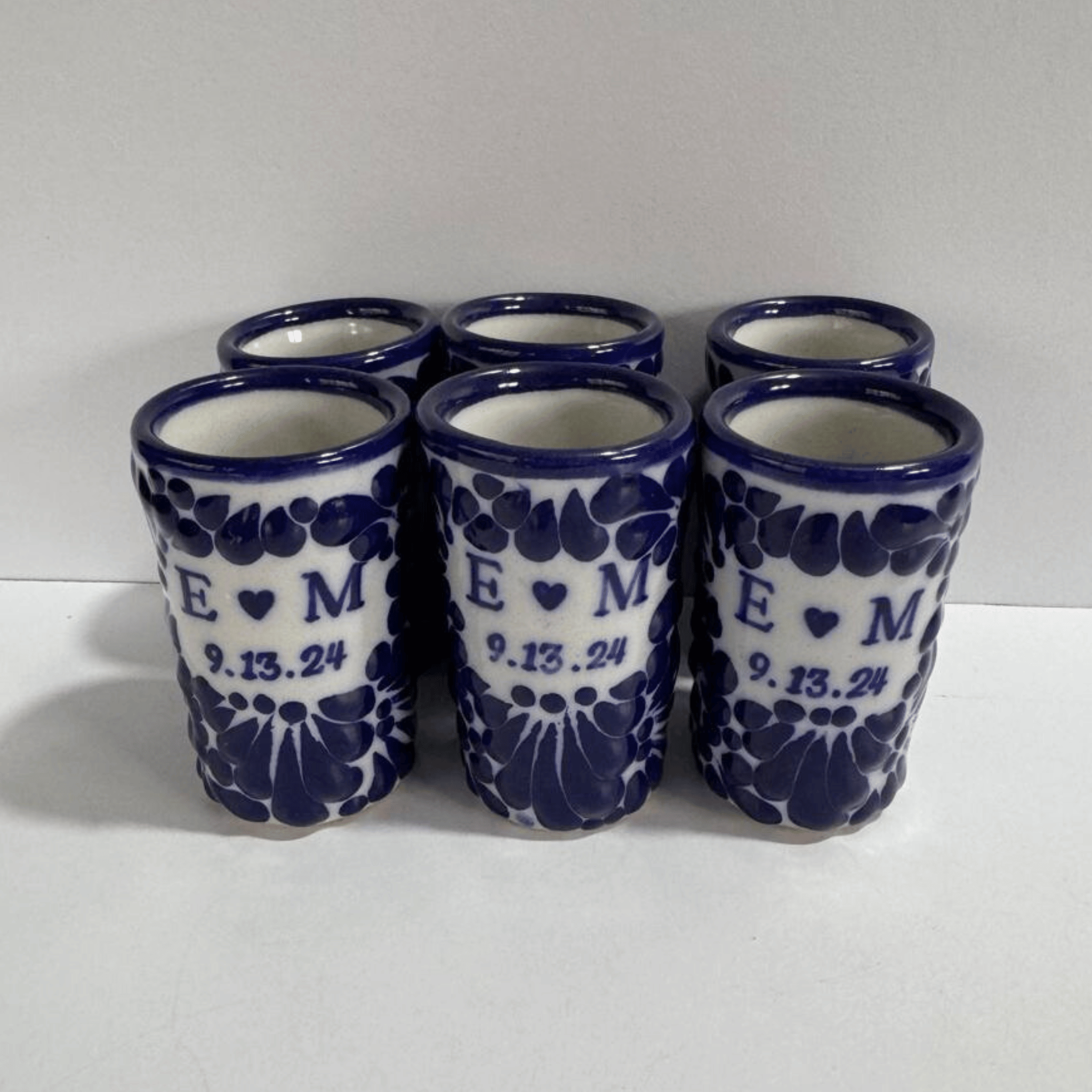 TEQUILERO PERSONALIZADO FONDO TRADICIONAL MIK AZUL COBALTO INICIALES CON CORAZON Y FECHA