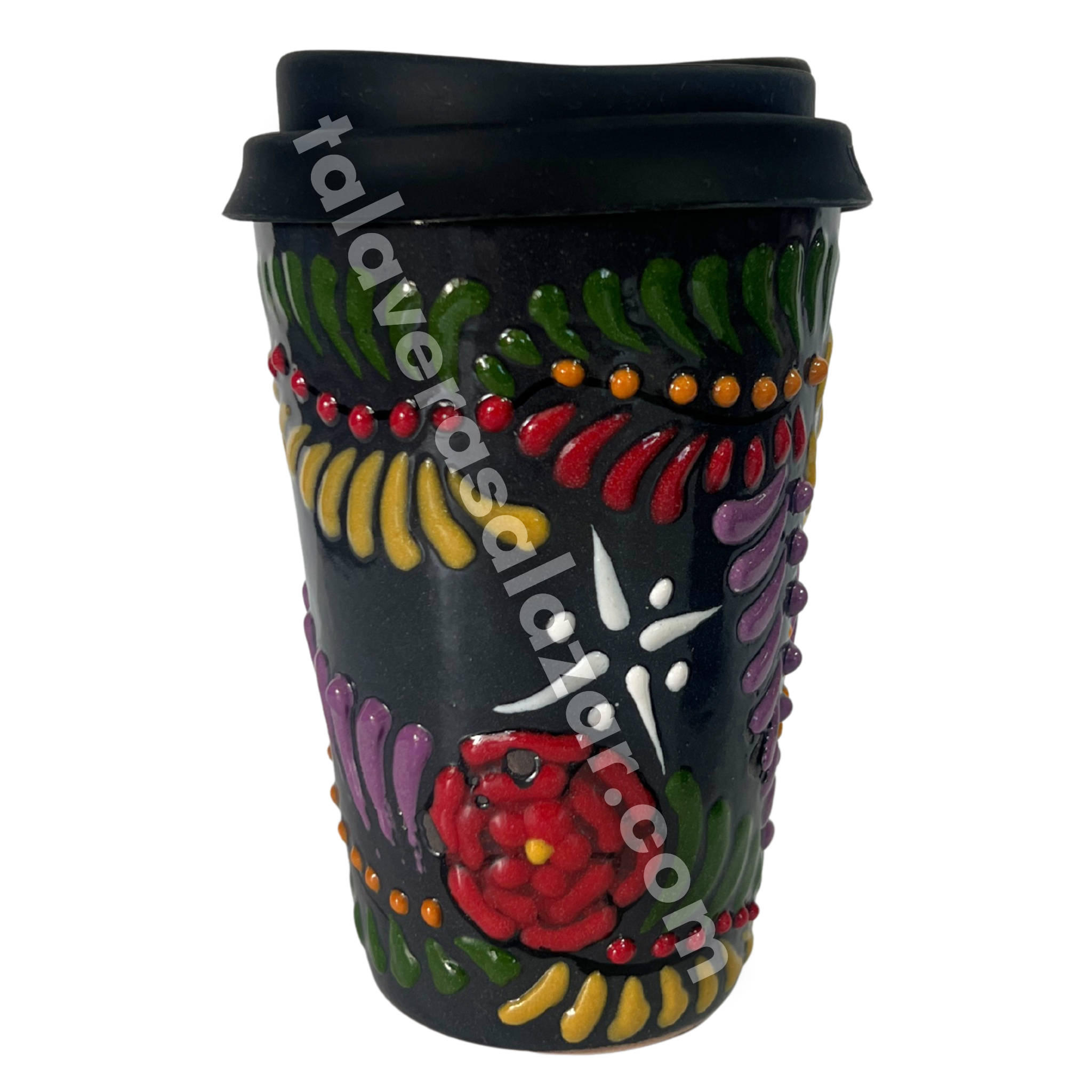 TERMO 15 CM SIN ASA FONDO NEGRO ROSALES DOÑITA MEXICANITA