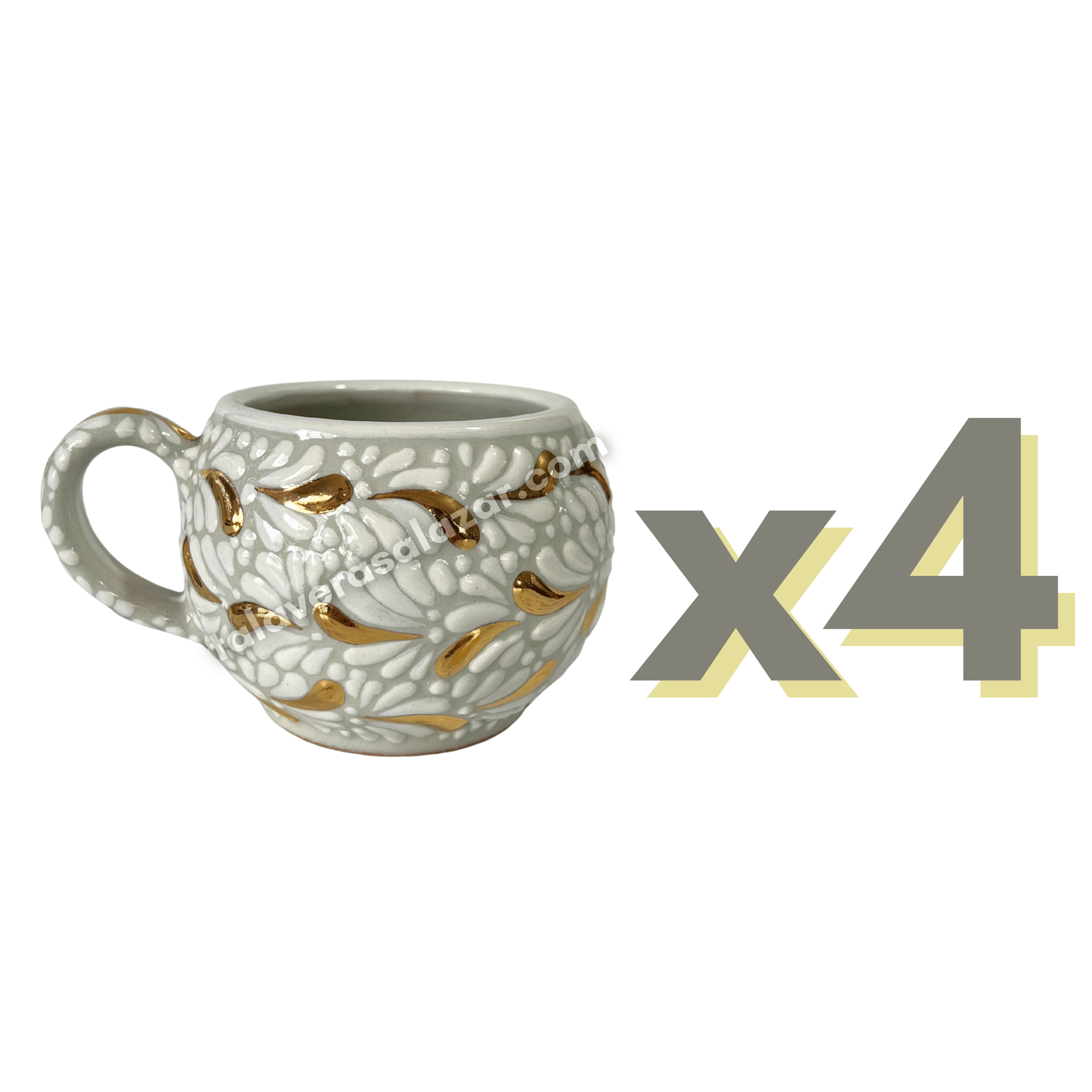 TAZA CHOCOLATERA GRANDE FONDO TRADICIONAL MIK BLANCO DESTELLO DE ORO