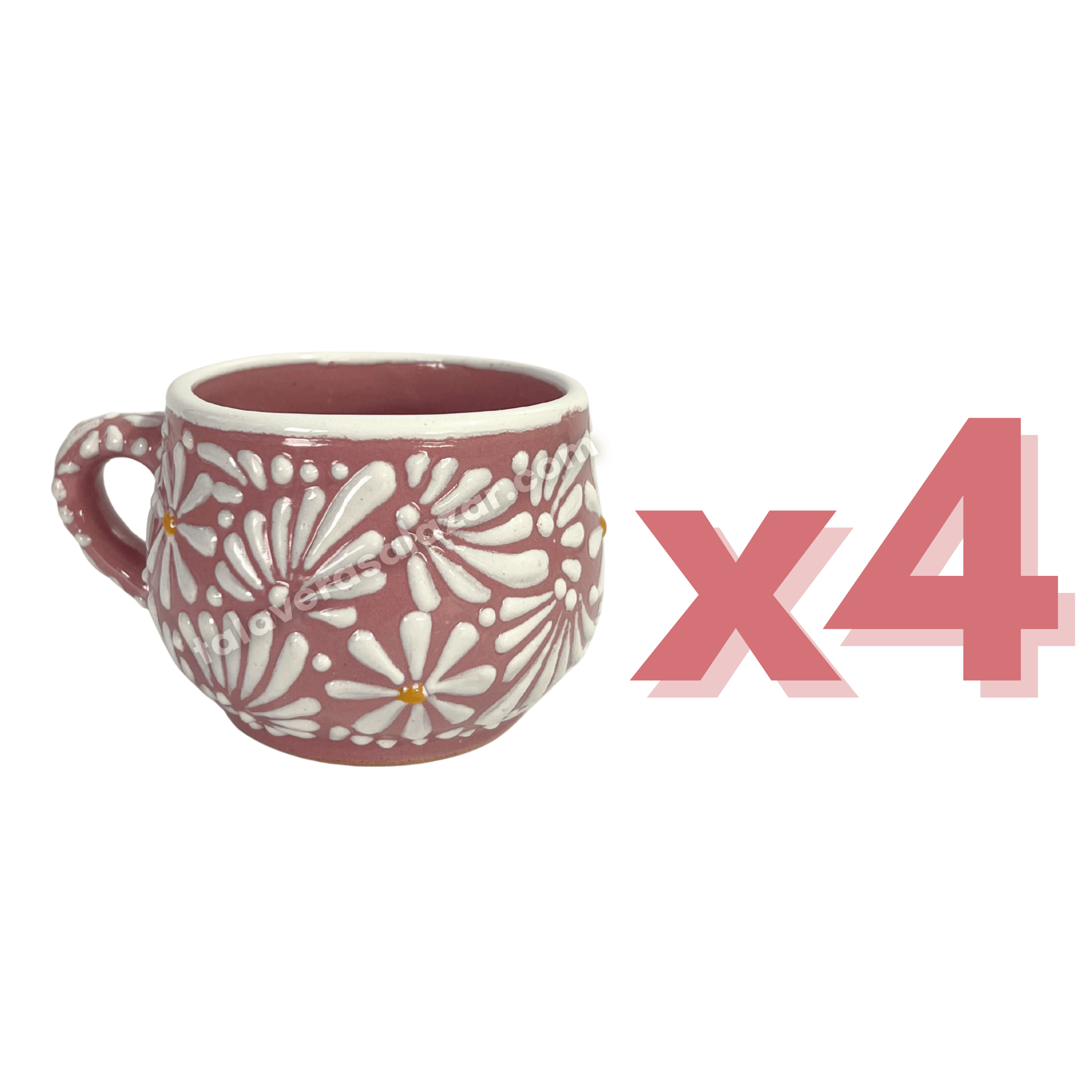 TAZA CHOCOLATERA MEDIANA FONDO ROSA MIK BLANCO MARGARITAS