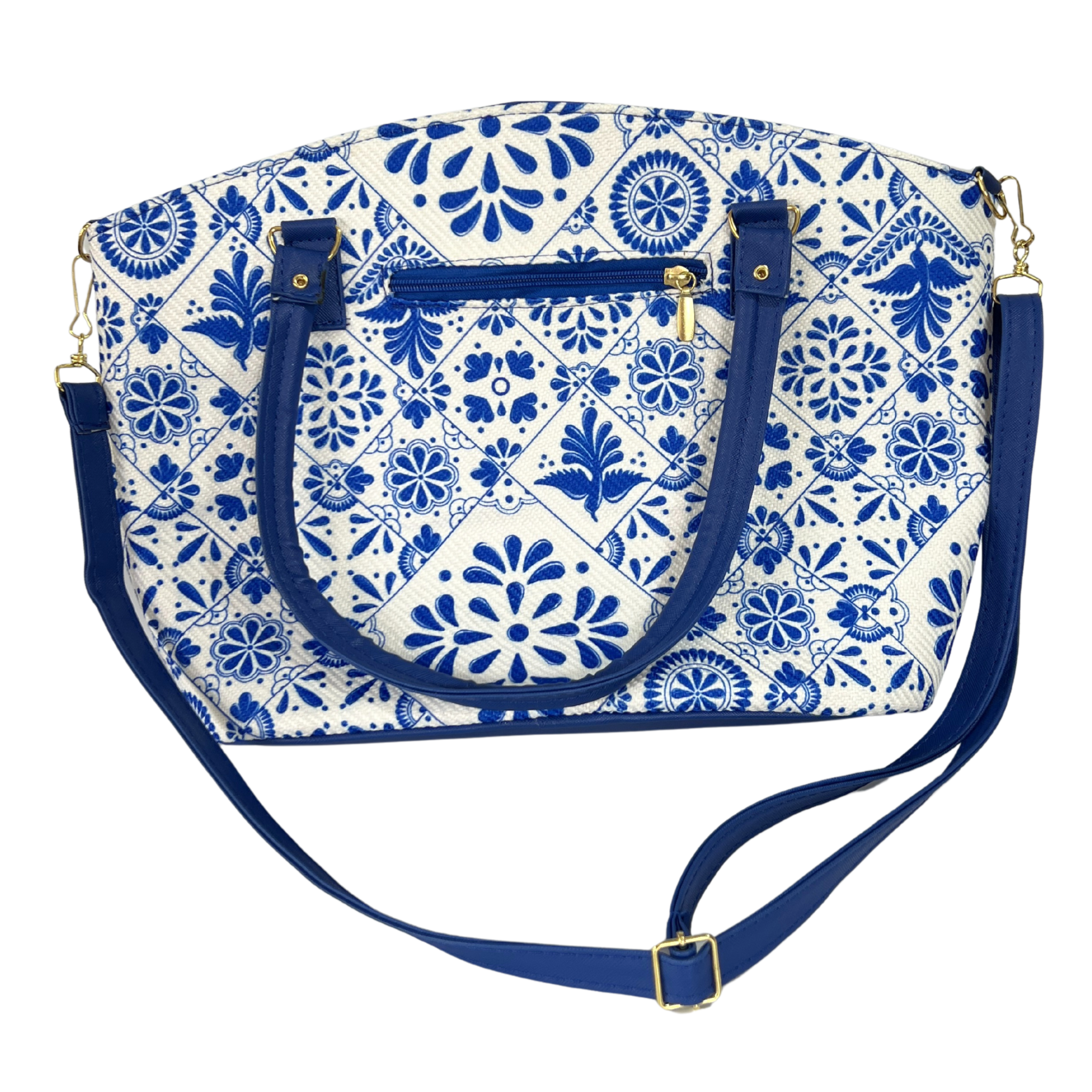 BOLSA PESTAÑA COLOR AZUL COBALTO ESTILO TALAVERA CON LLAVERO NEGRO