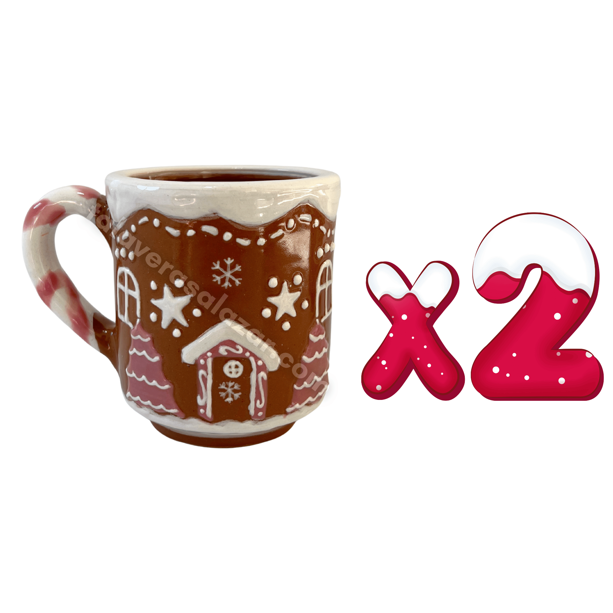 TAZA RECTA GALLETA DE JENGIBRE CON ASA BASTÓN ROSA