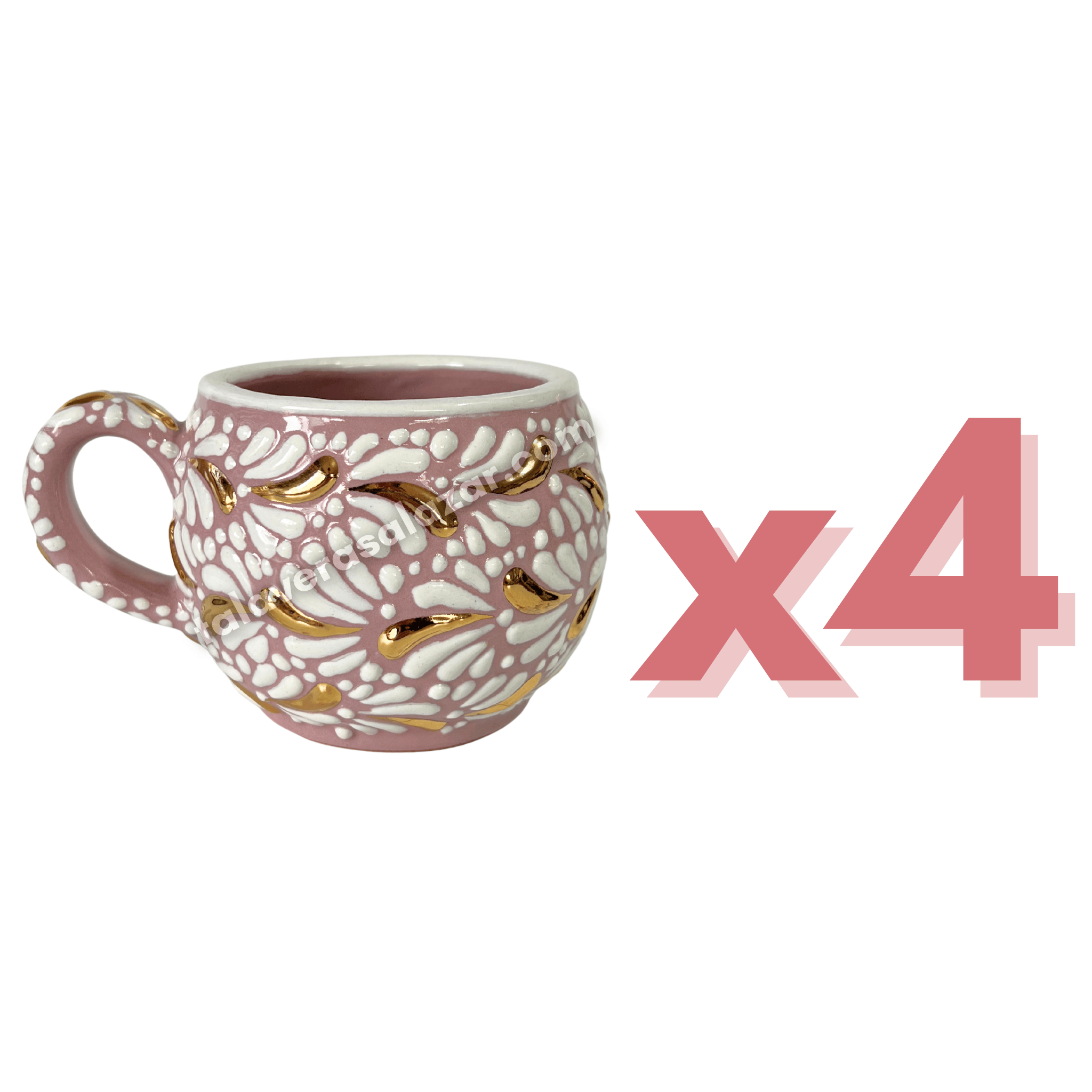 TAZA CHOCOLATERA GRANDE FONDO ROSA MIK BLANCO DESTELLO DE ORO