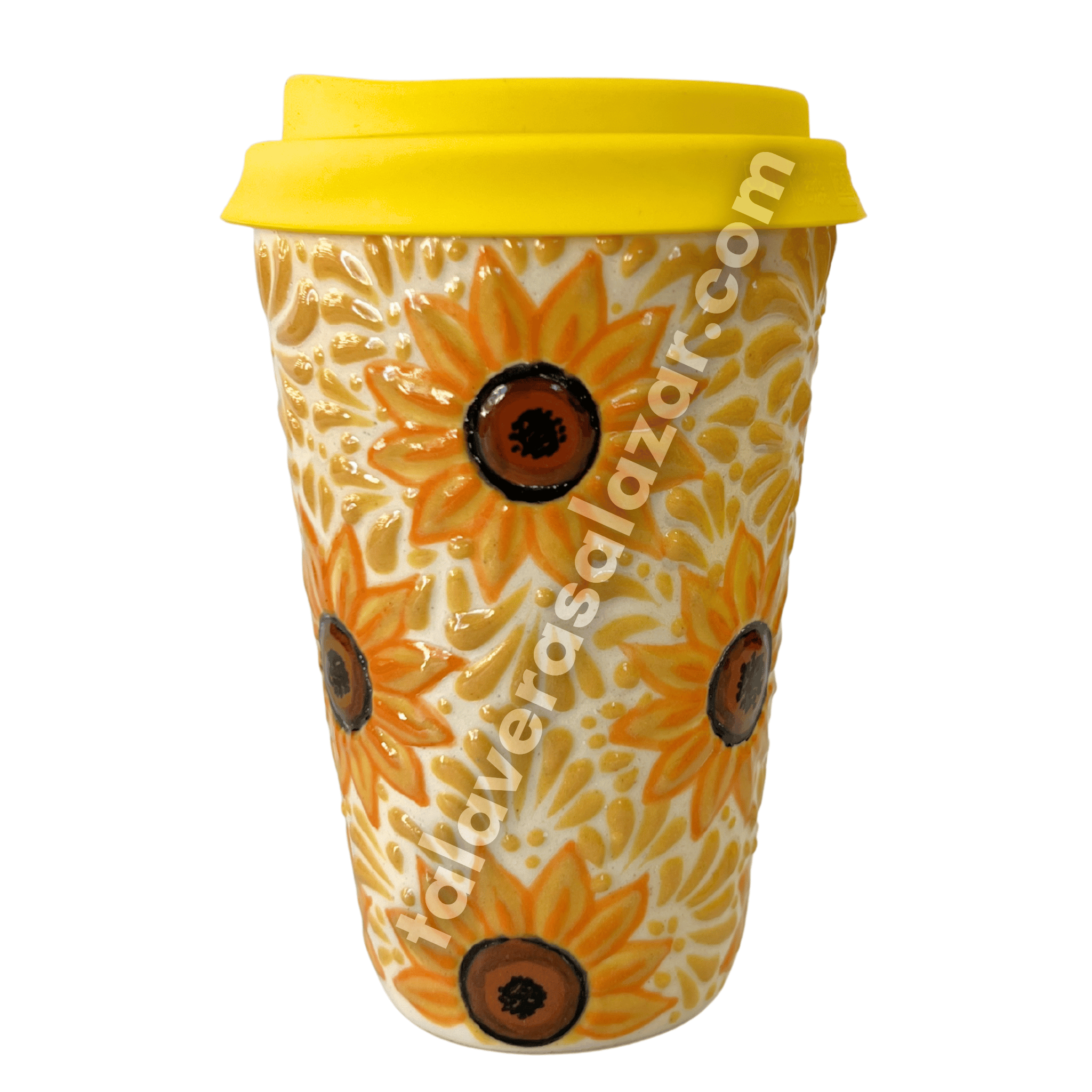 TERMO 15 CM SIN ASA FONDO TRADICIONAL MIK AMARILLO HUEVO GATO NEGRO CON GIRASOLES