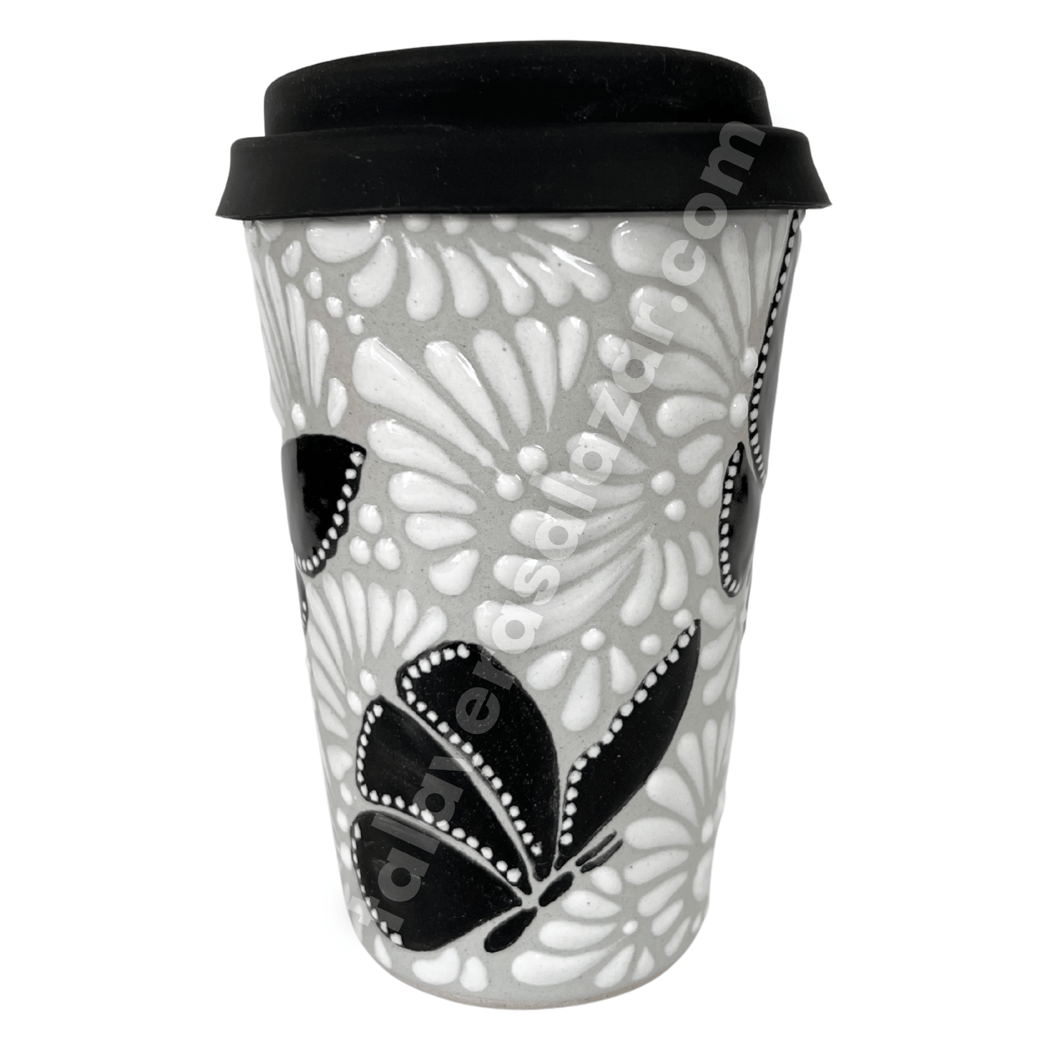 TERMO 15 CM SIN ASA FONDO TRADICIONAL MIK BLANCO ORILLA NEGRO MARIPOSAS NEGRAS