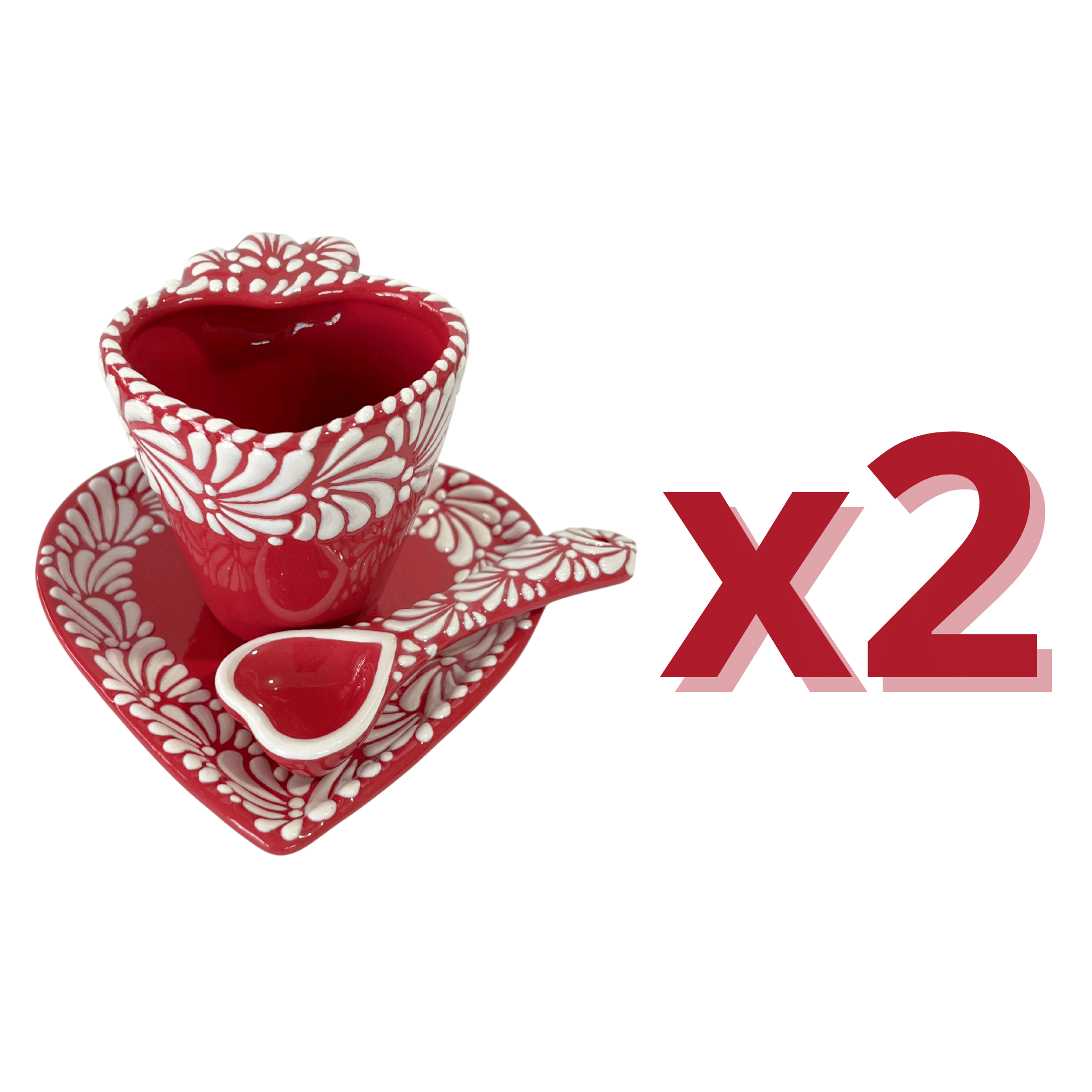 SET 3 PIEZAS FORMA CORAZON CON CUCHARA CORAZON FONDO ROJO MIK CENEFA BLANCO