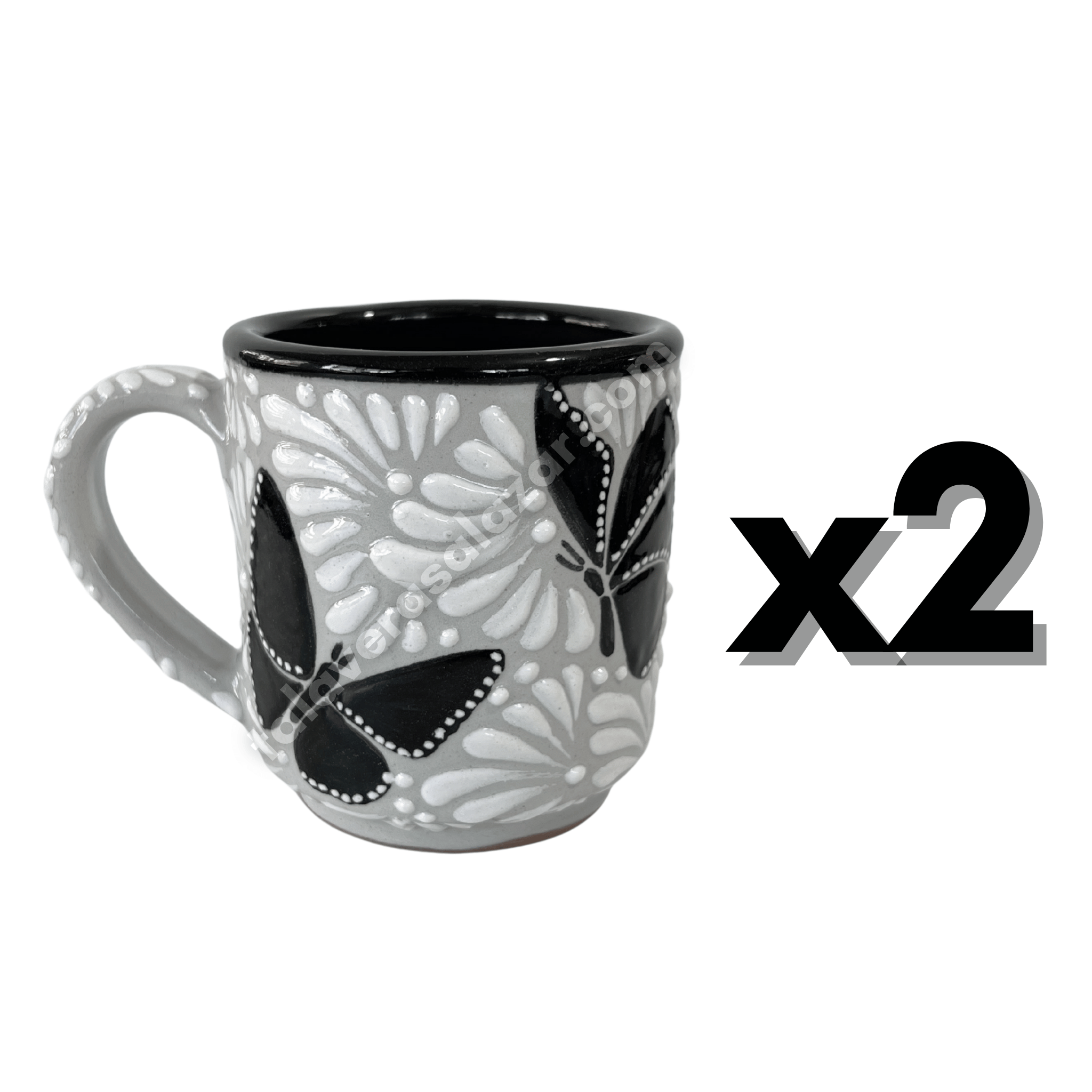 TAZA RECTA ESTANDAR FONDO TRADICIONAL MIK BLANCO ORILLA NEGRO MARIPOSAS NEGRAS