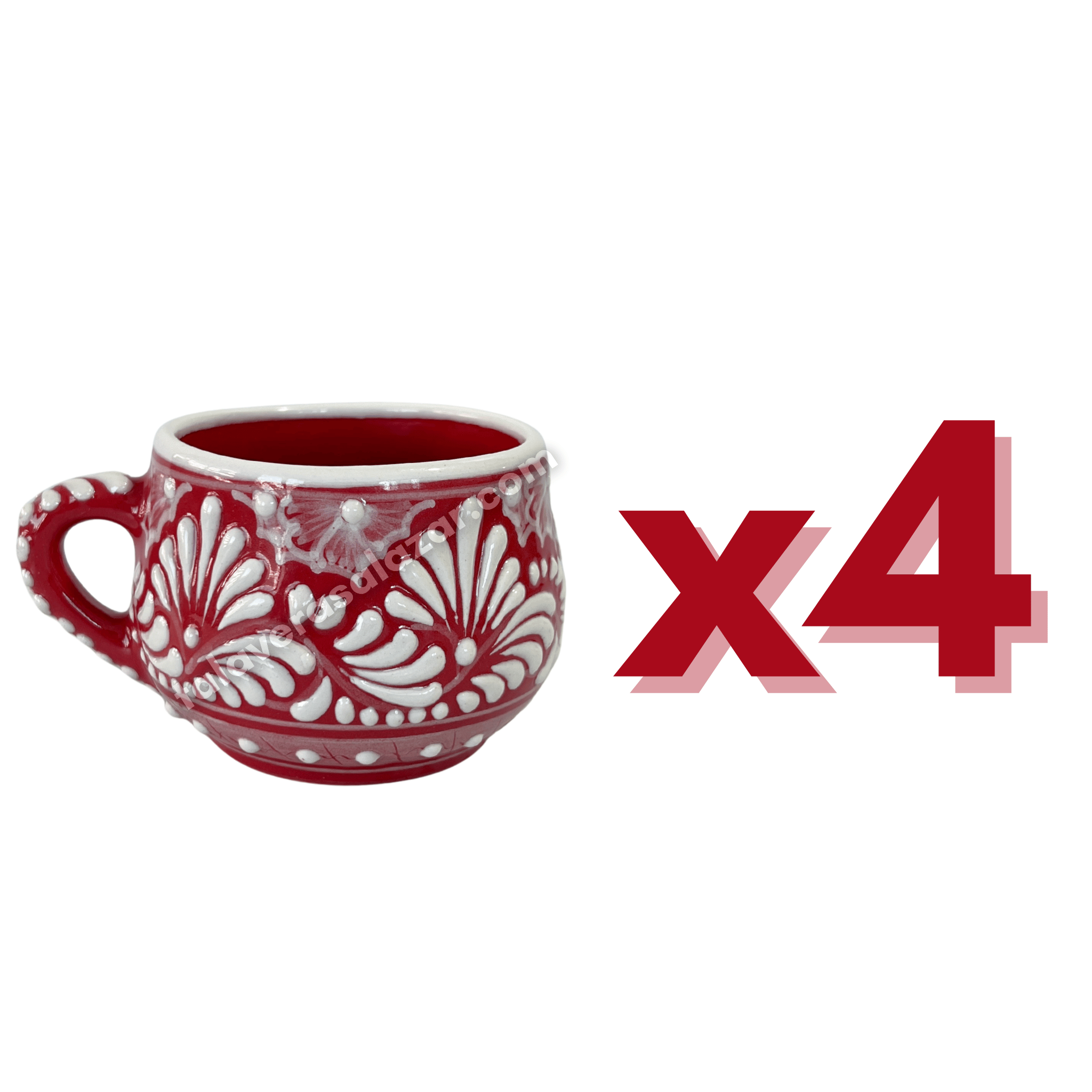 TAZA CHOCOLATERA MEDIANA FONDO ROJO CENEFA BLANCO