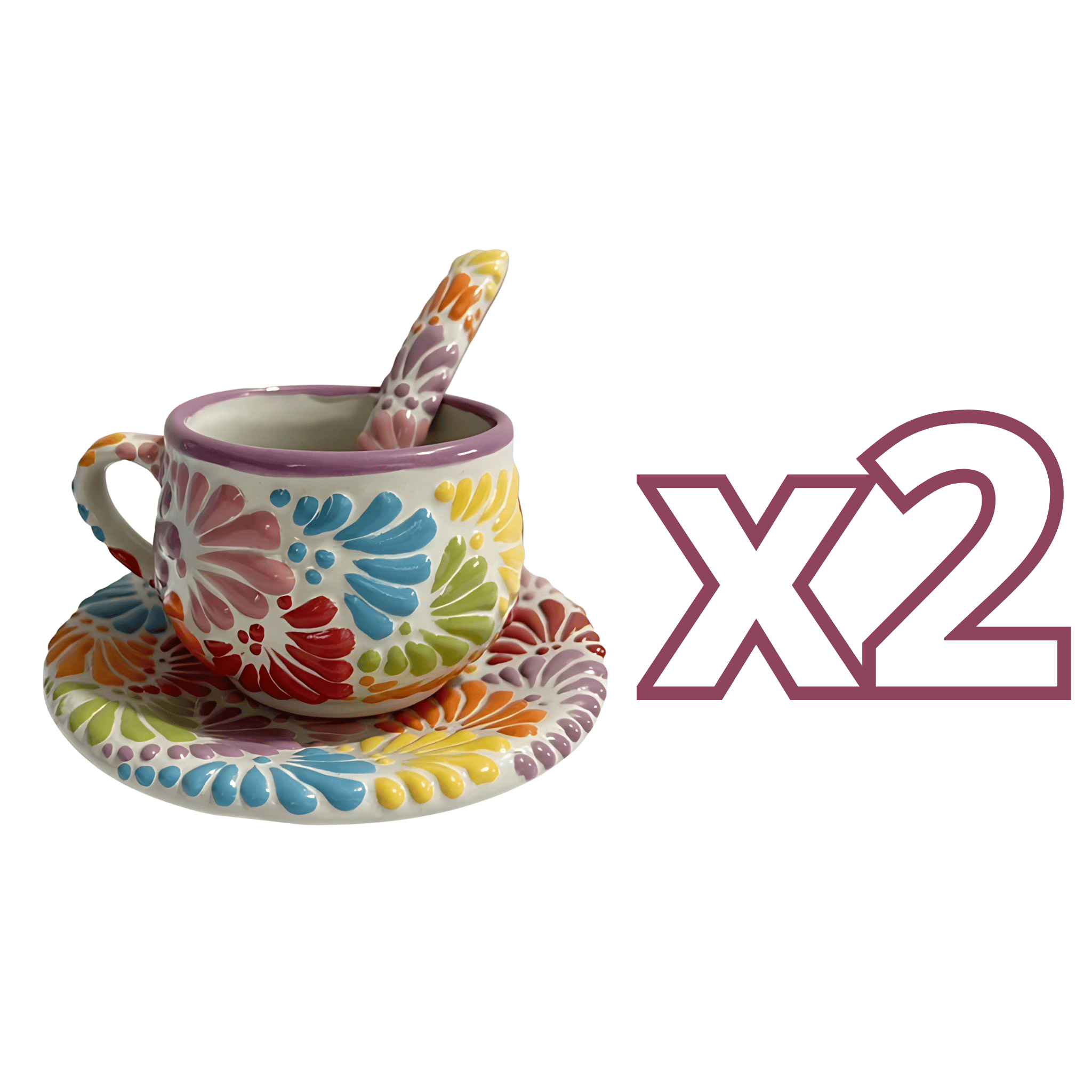 SET 3 PIEZAS TAZA CHOCOLATERA MEDIANA FONDO TRADICIONAL MIK MULTICOLOR