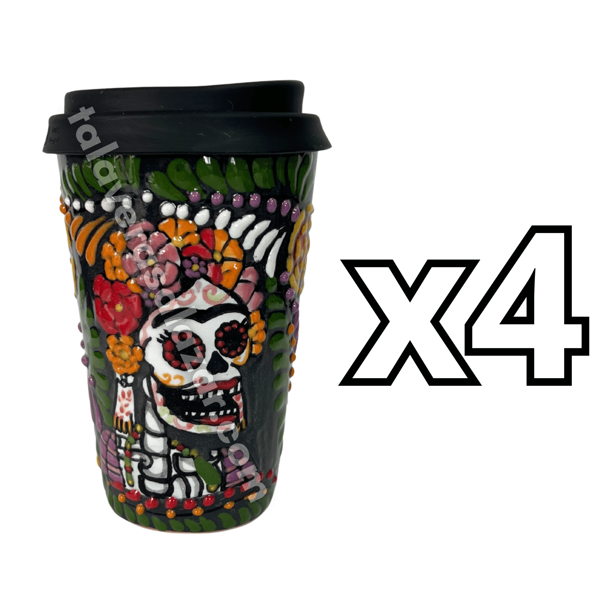 TERMO 15 CM SIN ASA FONDO NEGRO ROSALES DOÑITA MEXICANITA