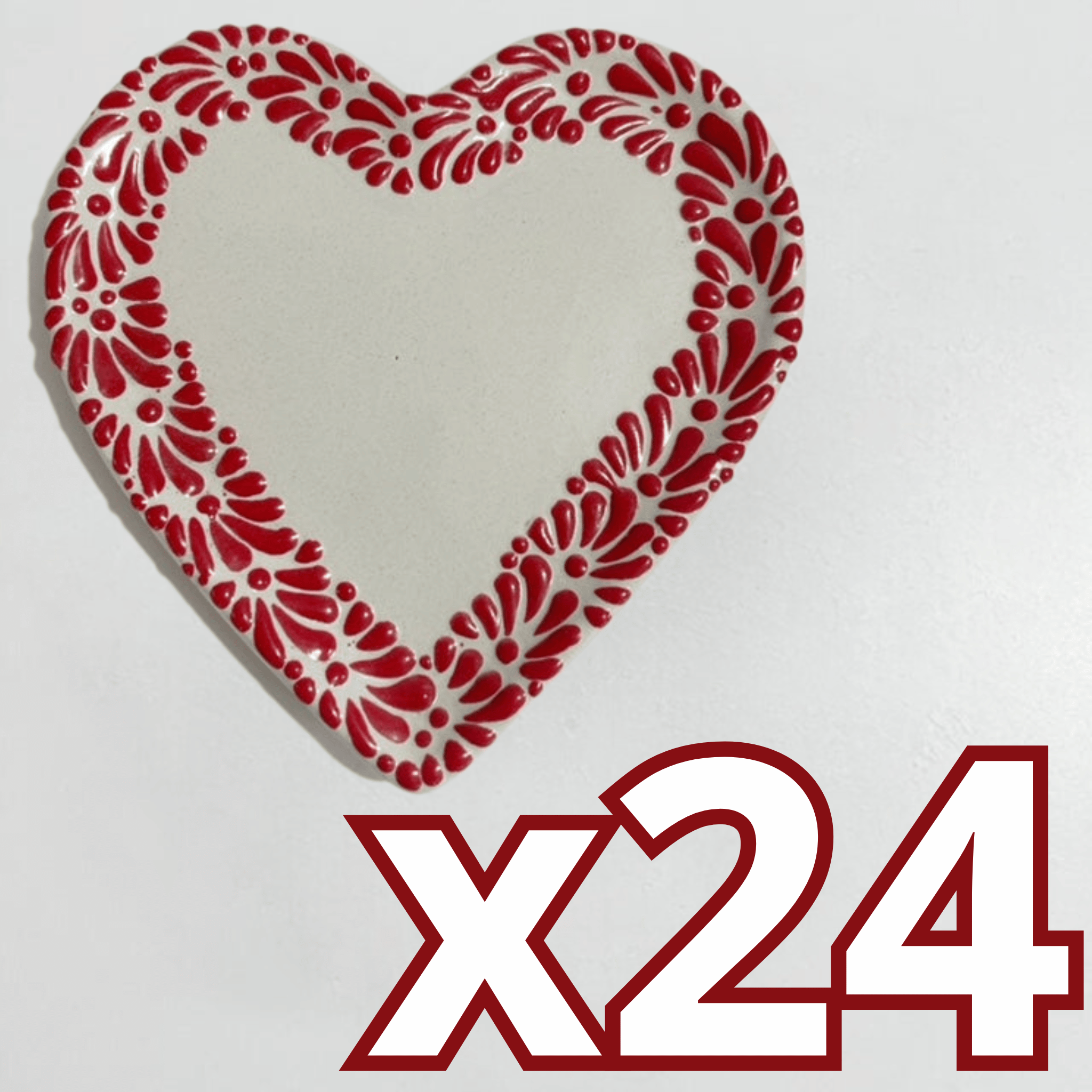 PLATO DE CORAZON 16 CM FONDO BLANCO, DECORADO ROJO CENEFA MIK