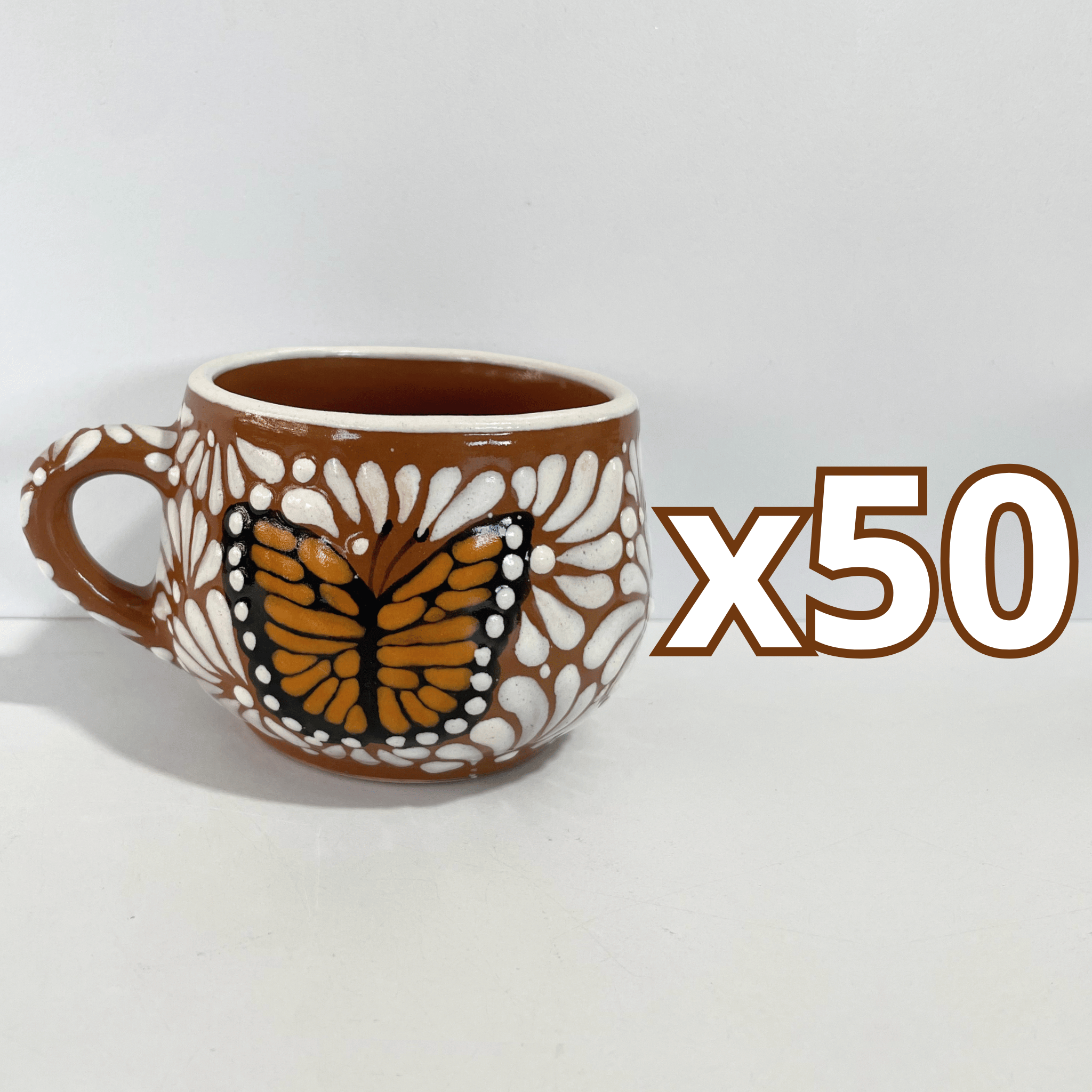 TAZA CHOCOLATERA MEDIANA FONDO CAFE MIK BLANCO MARIPOSAS