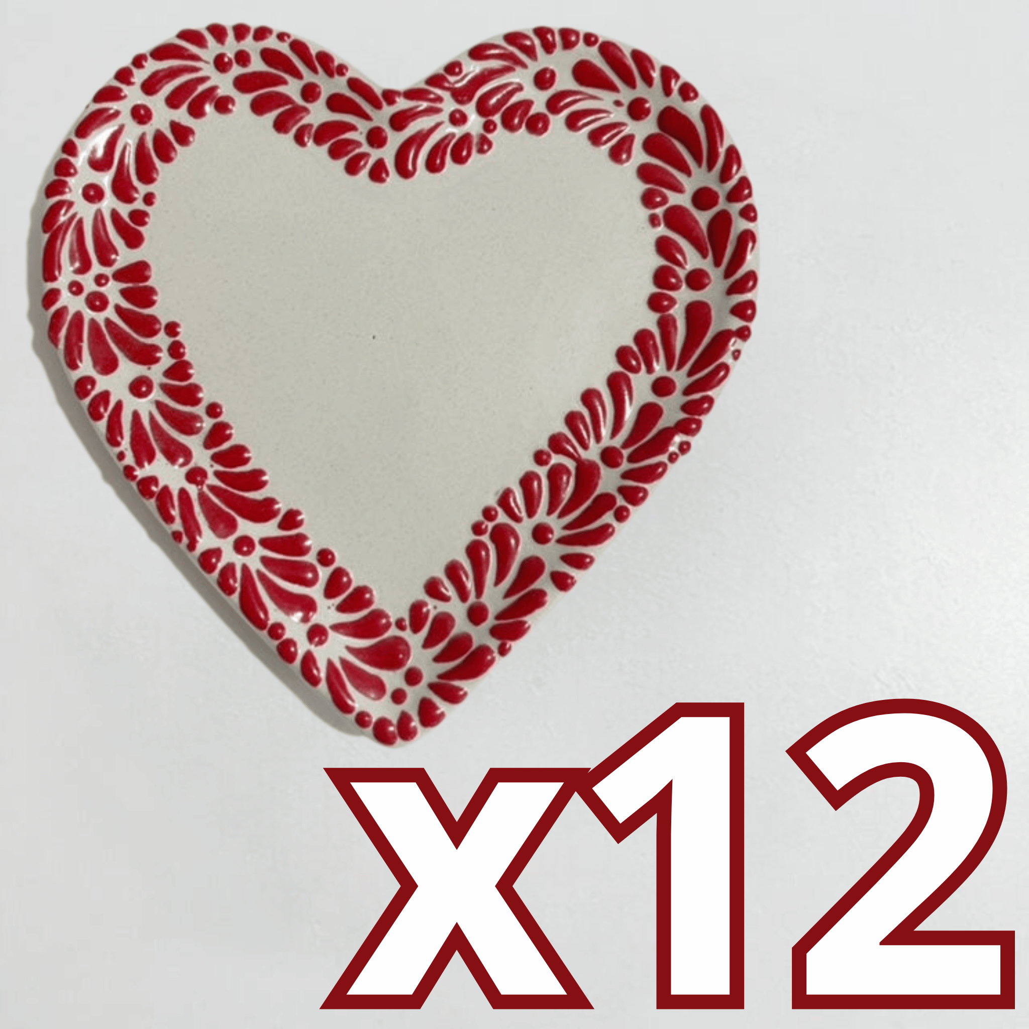 PLATO DE CORAZON 16 CM FONDO BLANCO, DECORADO ROJO CENEFA MIK