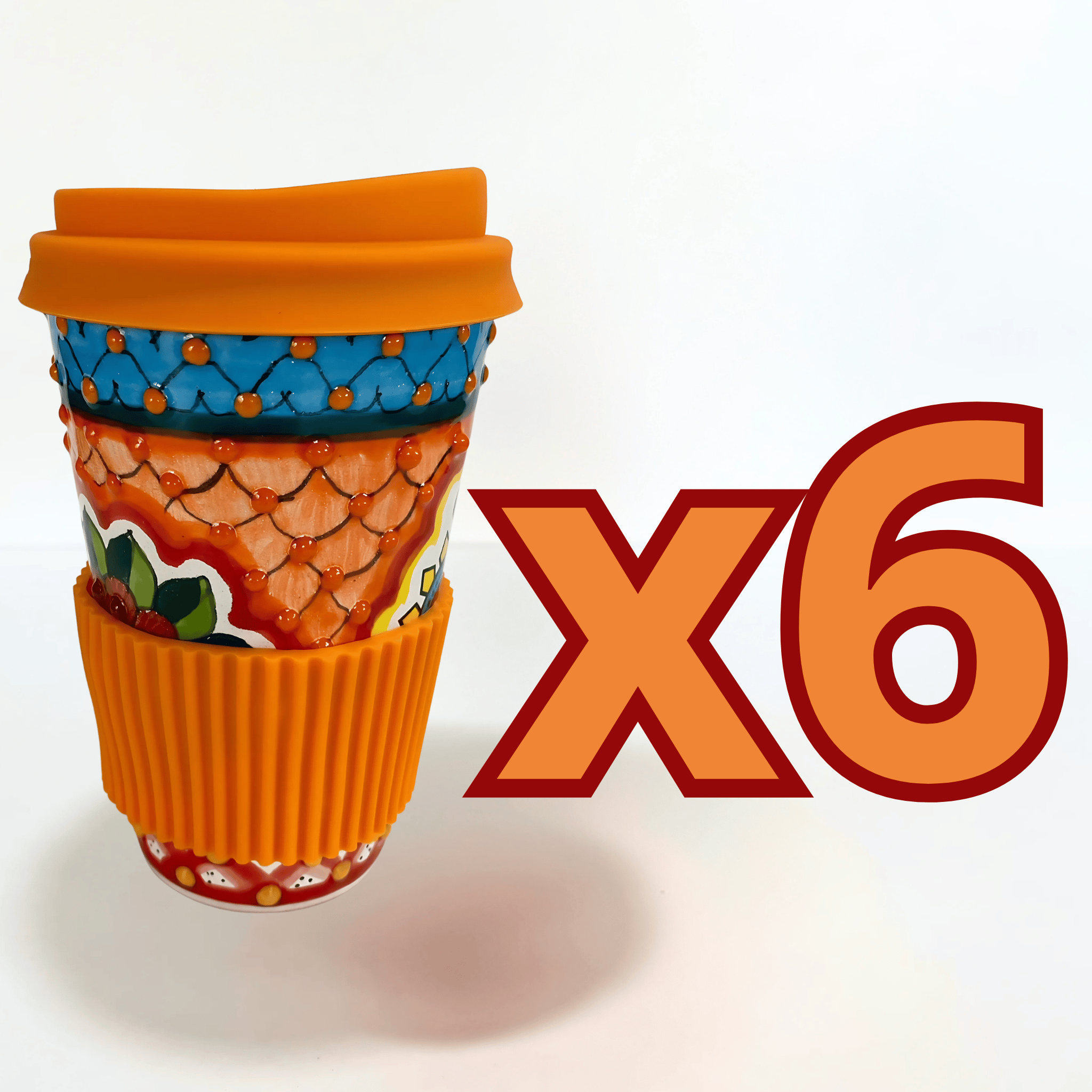 TERMO 15 CM SIN ASA, SAGRADO CORAZON MULTICOLORES TAPA NARANJA CON BANDA