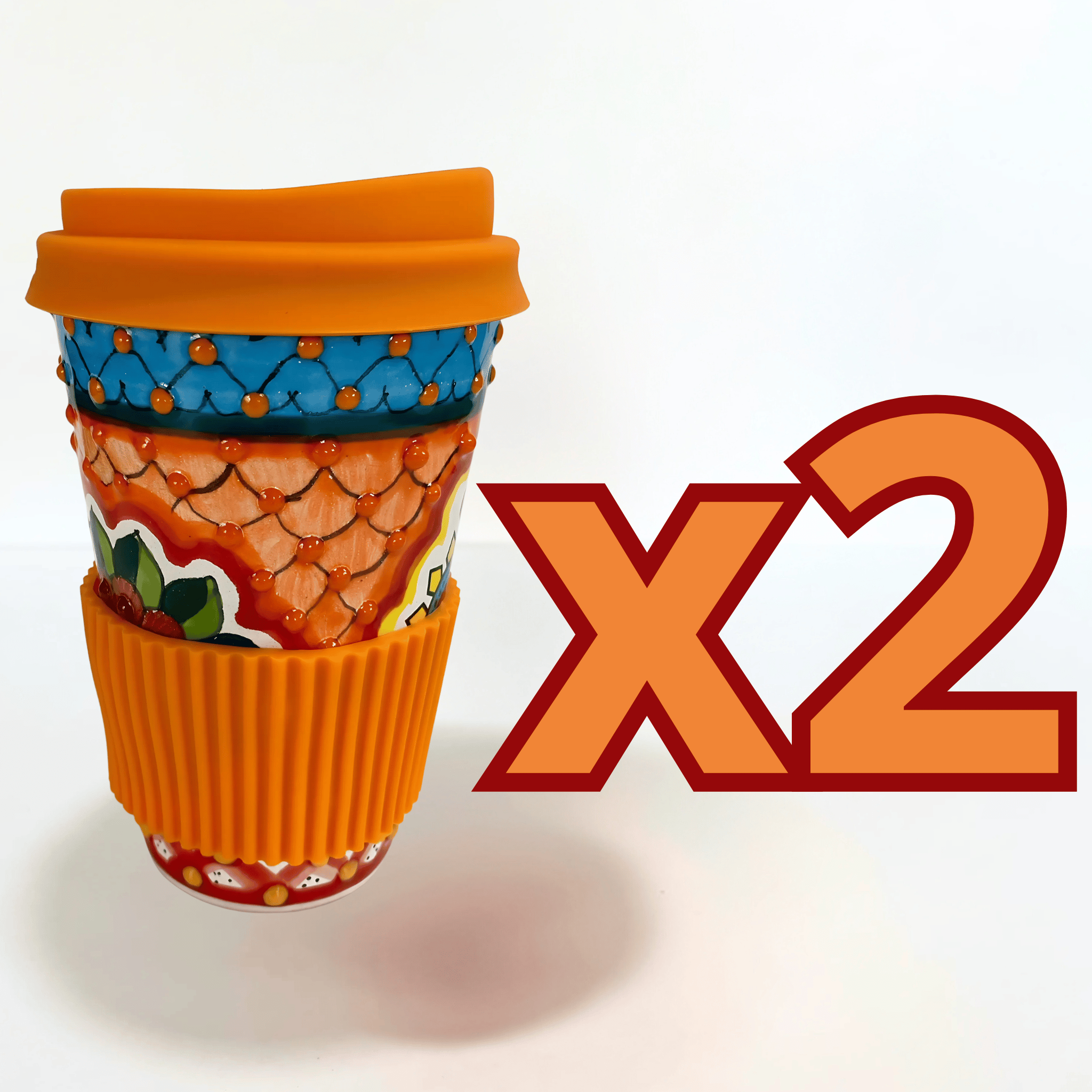 TERMO 15 CM SIN ASA, SAGRADO CORAZON MULTICOLORES TAPA NARANJA CON BANDA