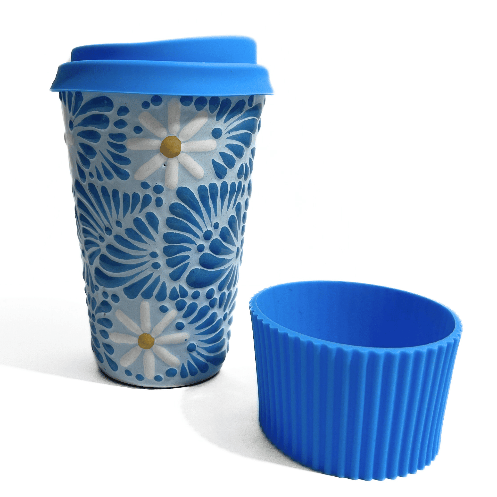TERMO 15 CM SIN ASA FONDO BABY BLUE MIK AZUL TURQUESA MARGARITAS