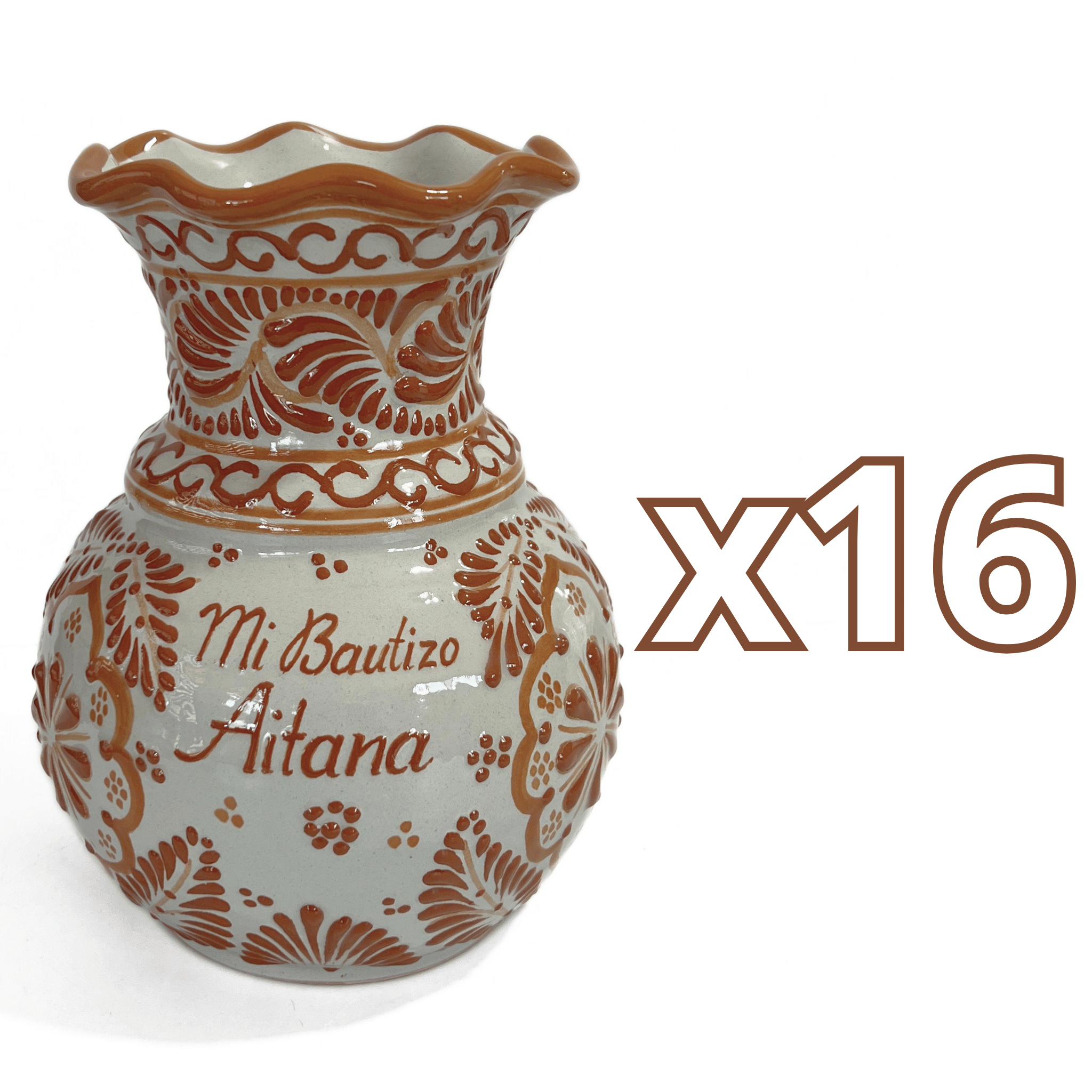 FLORERO ONDAS 20 CM PERSONALIZADO FONDO TRADICIONAL CENEFA TERRACOTA BAUTIZO