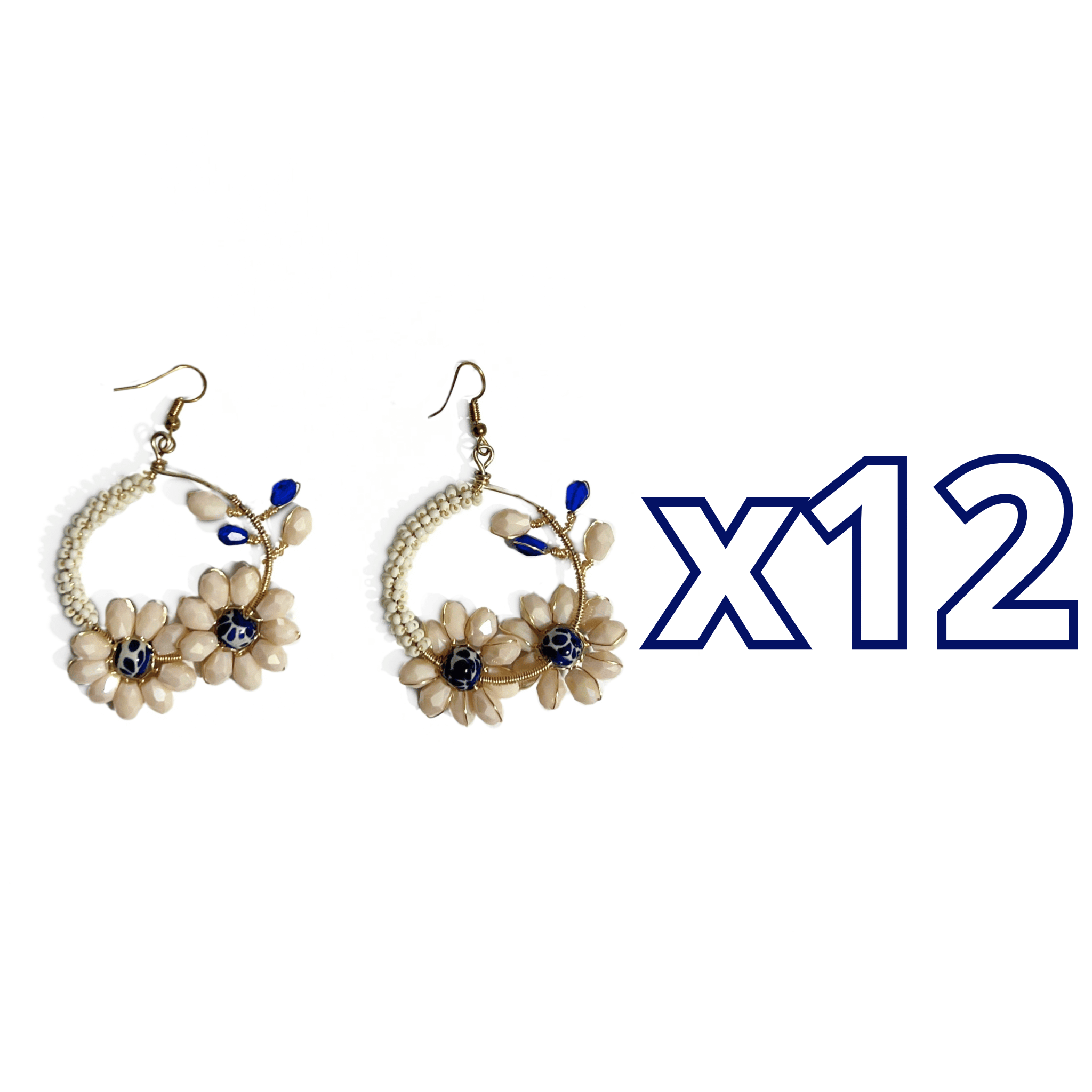 ARETES CRISTAL CORTADO BLANCO ESFERA FONDO TRADICIONAL DECORADO AZUL COBALTO