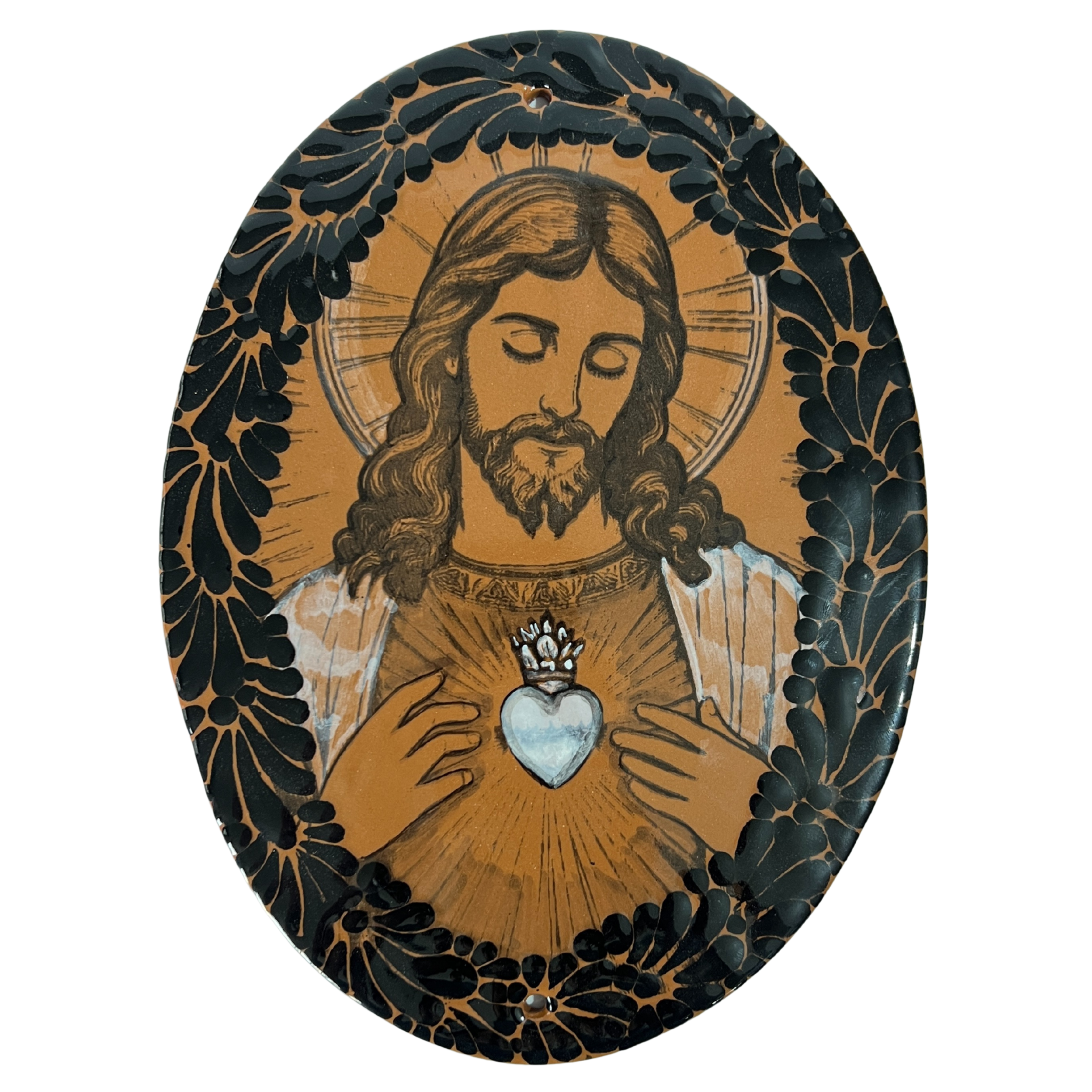 PLACA OVALADA 24 CM SAGRADO CORAZON DE JESUS MIK NEGRO VERSION CAFE