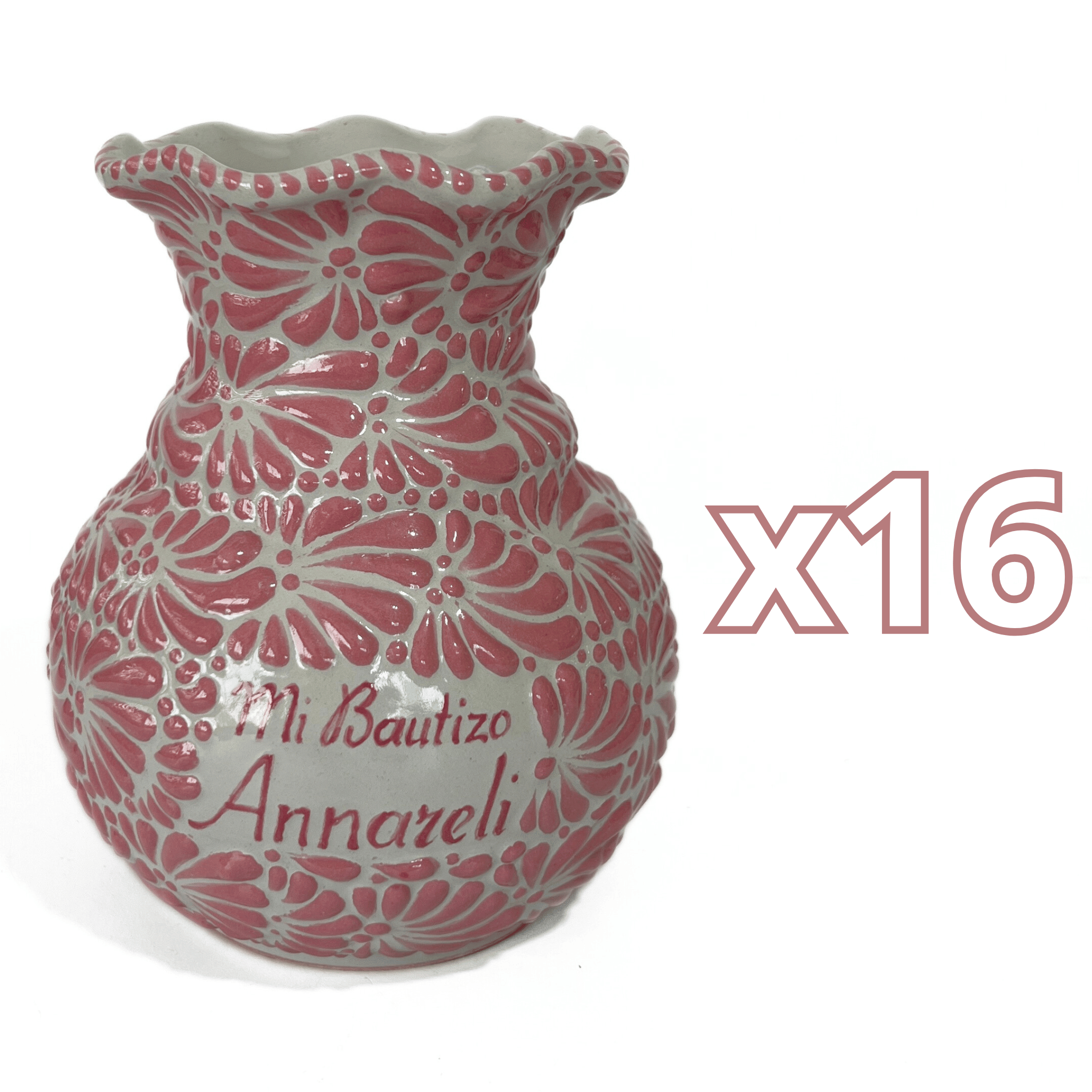 FLORERO ONDAS 17 CM PERSONALIZADO 16 CARACTERES FONDO TRADICIONAL MIK ROSA BAUTIZO