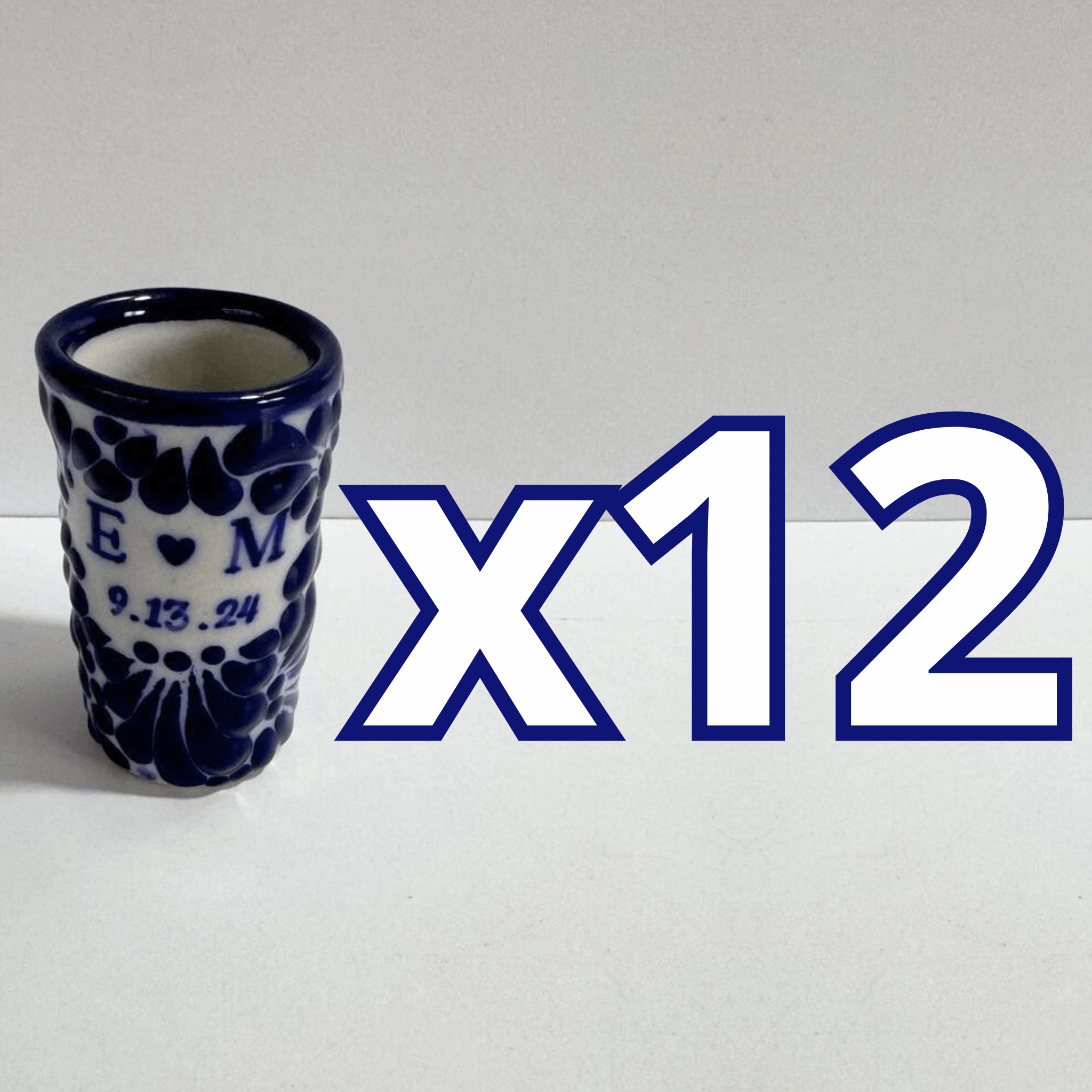 TEQUILERO PERSONALIZADO FONDO TRADICIONAL MIK AZUL COBALTO INICIALES CON CORAZON Y FECHA