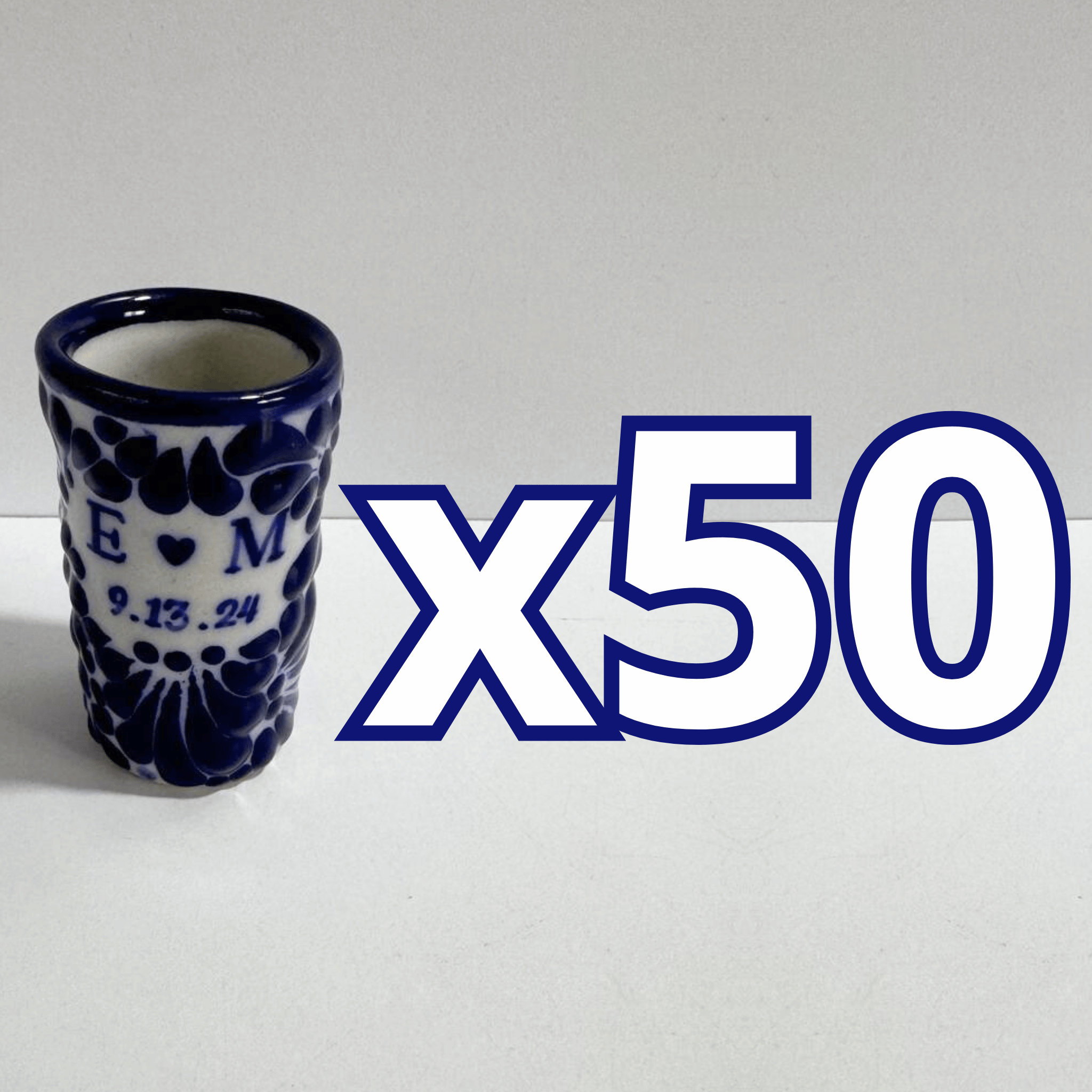 TEQUILERO PERSONALIZADO FONDO TRADICIONAL MIK AZUL COBALTO INICIALES CON CORAZON Y FECHA