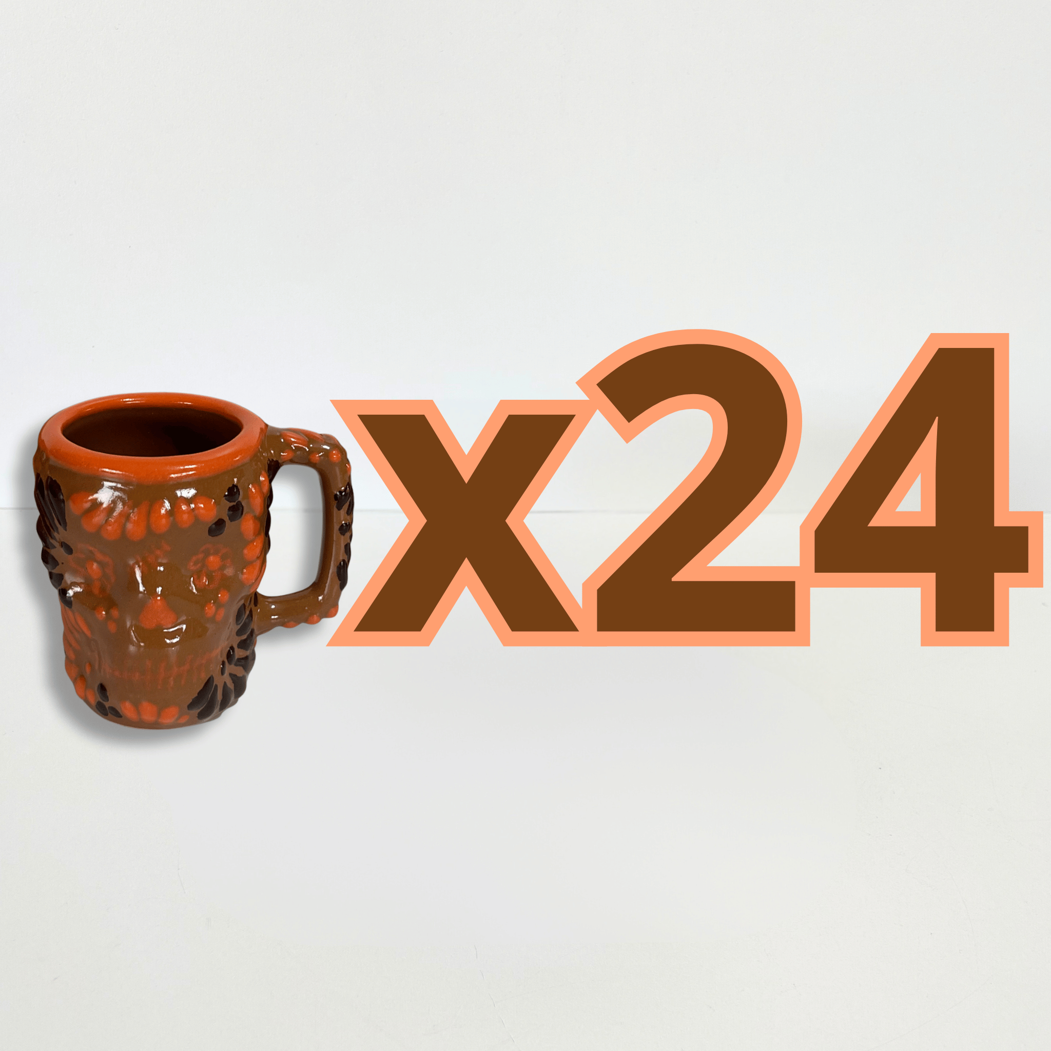 MEZCALERO CON ASA FORMA DE CRANEO NO PERSONALIZADO FONDO CAFE DECORADO COMBIANCION NARANJA Y CAFE CHOCOLATE