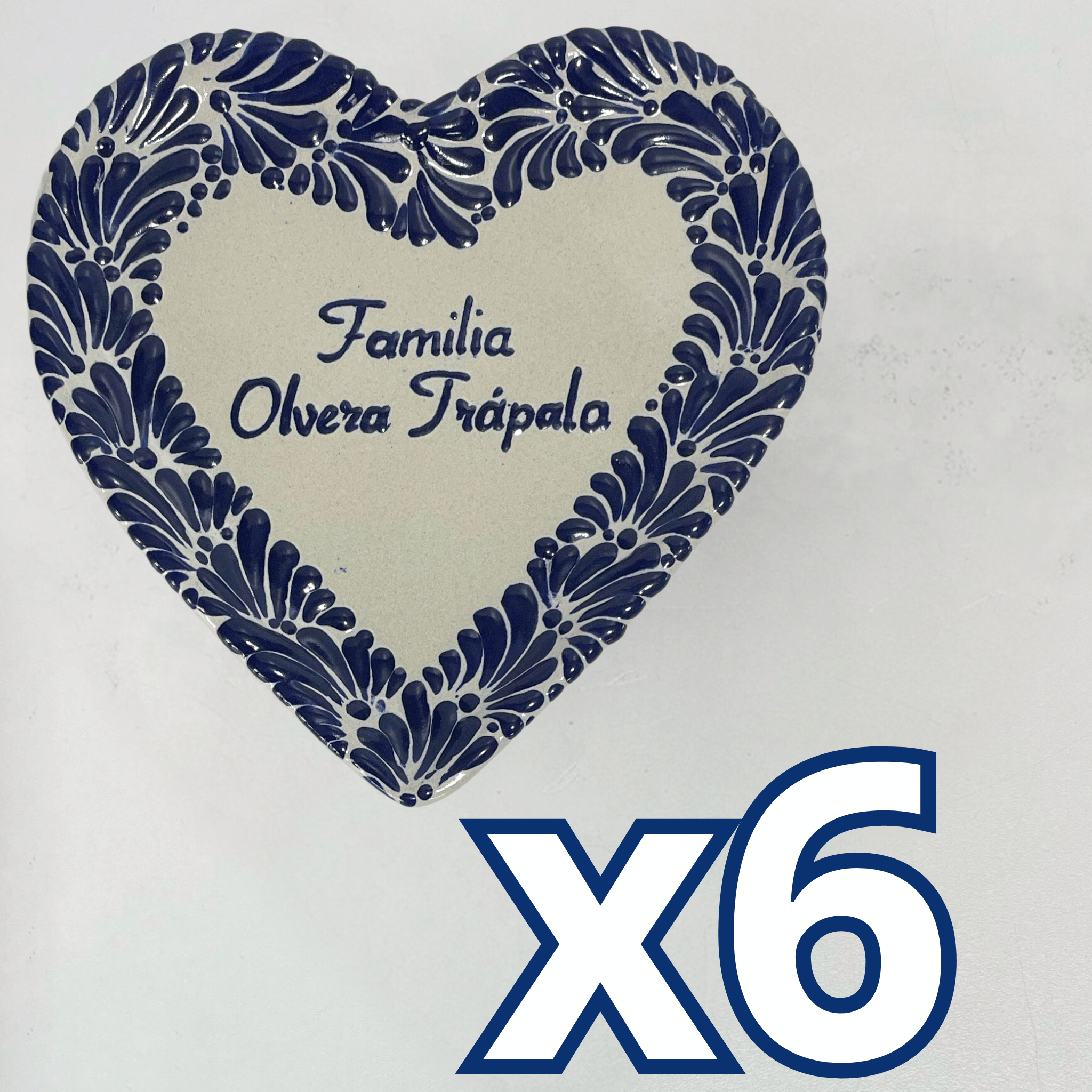 PLATO DE CORAZON 16 CM PERSONALIZADO FONDO BLANCO MIK CENEFA AZUL COBALTO