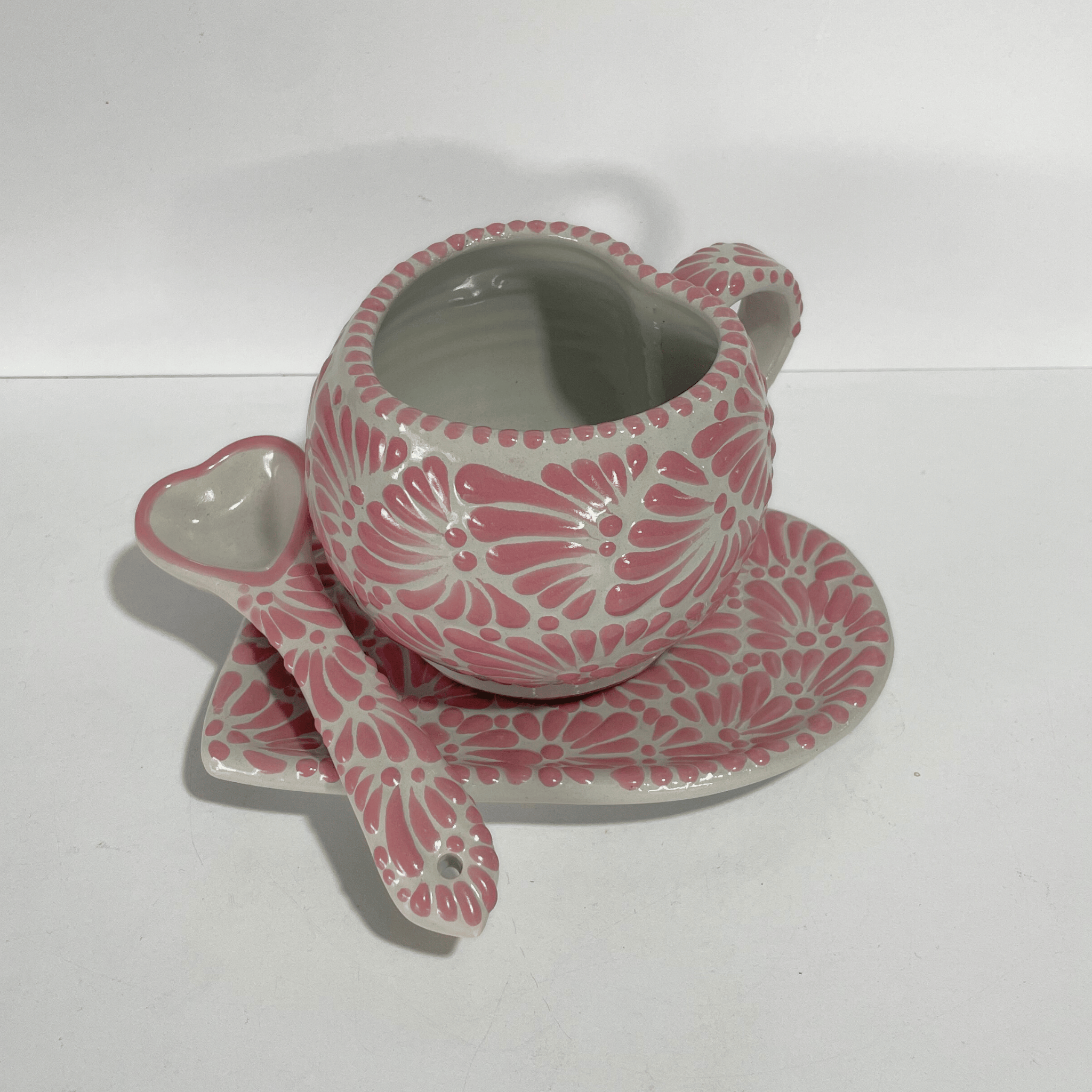 SET 3 PIEZAS TAZA FORMA CORAZON CHOCO GRANDE FONDO TRADICIONAL MIK ROSA
